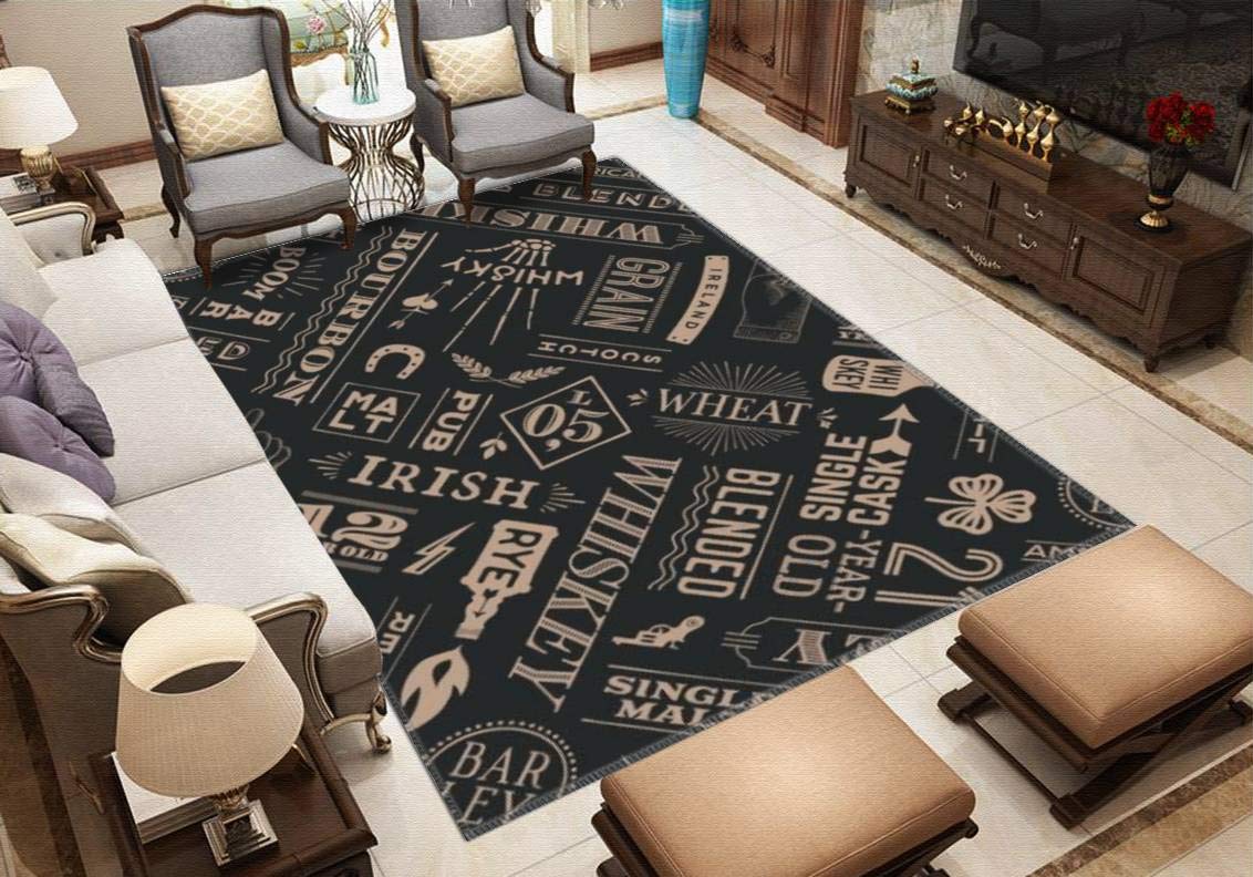 Premium Non-Slip Whiskey Themed Area Rug - Soft Floor Mat for Living Room, Nursery, Yoga & Entryway - 47x63inch (120x160cm) Multi8 Pattern - Perfect for Home Decor, Gift & Whiskey Enthusiasts