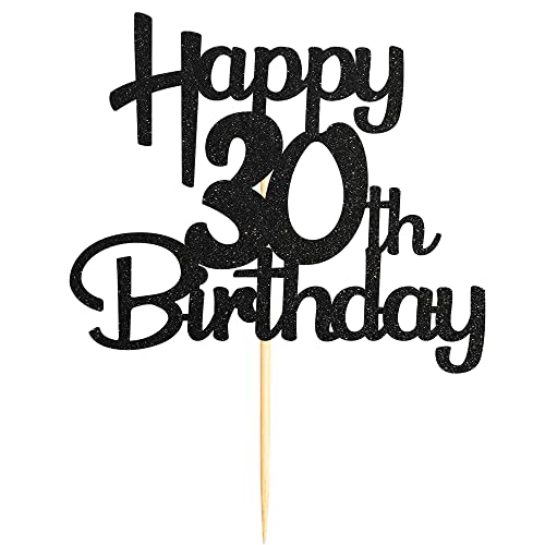 30th Cake Topper - Black Glitter