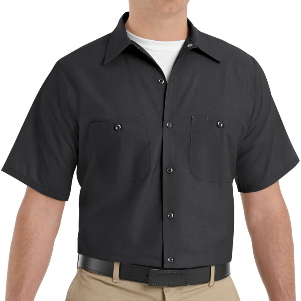 Red Kap Men's Short Sleeve Industrial Work Shirt - Durable Black Workwear for Construction, Mechanics & Outdoor Labor | Comfortable Cotton Shirt for Hot Weather Jobs