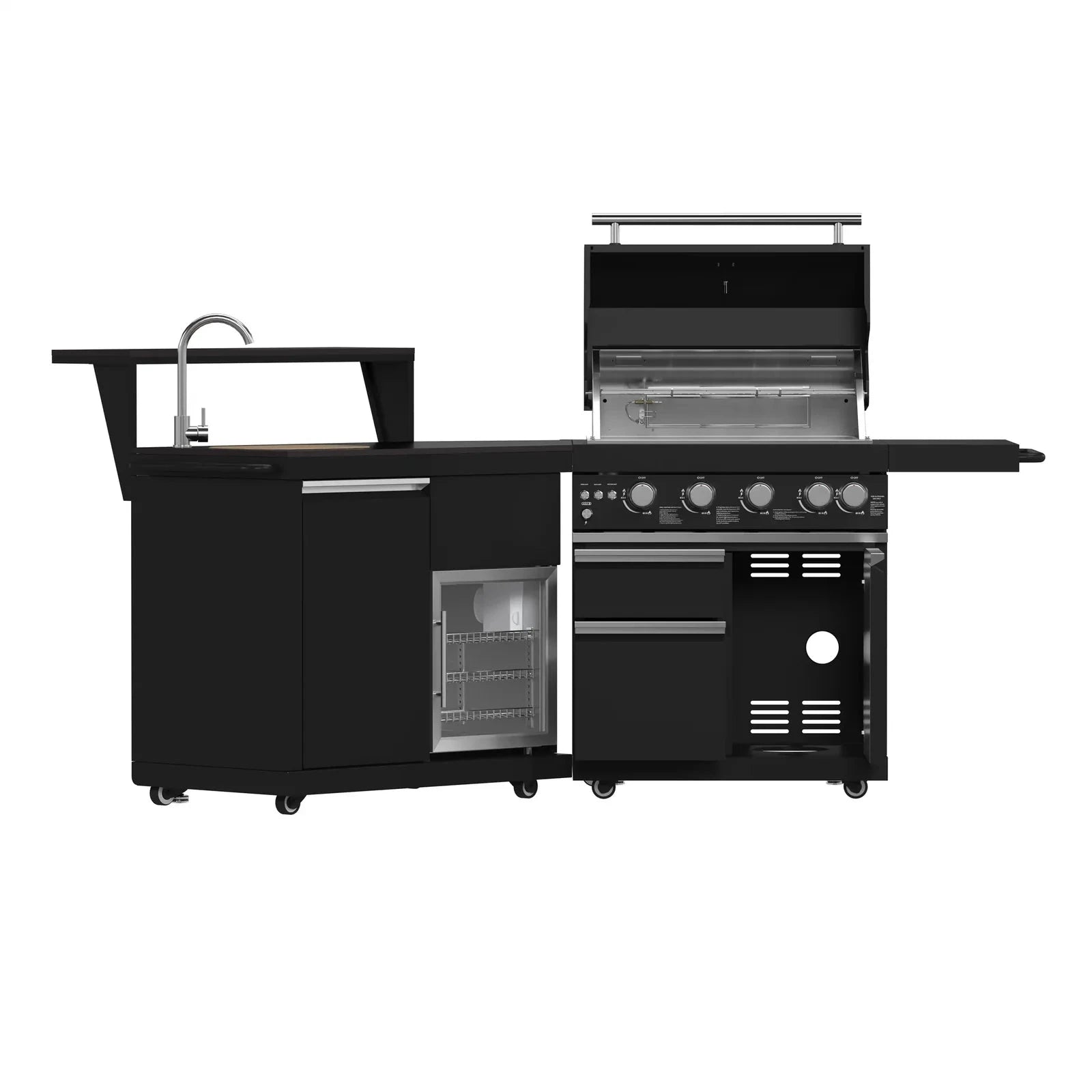 Premium Forno All'Aperto Outdoor Kitchen Set FODKT2582BLK - Stainless Steel BBQ Grill Island with Side Burner & Storage - Perfect for Backyard, Patio, and Poolside Entertaining