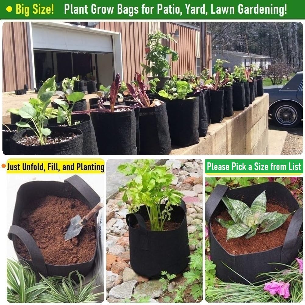**3-Pack 20 Gallon Thickened Fabric Grow Bags (22x12 Inch) - Heavy Duty Garden Plant Pots for Tomatoes, Potatoes, Herbs & Vegetables - Ideal for Planting, Yard Waste & Leaf Collection**