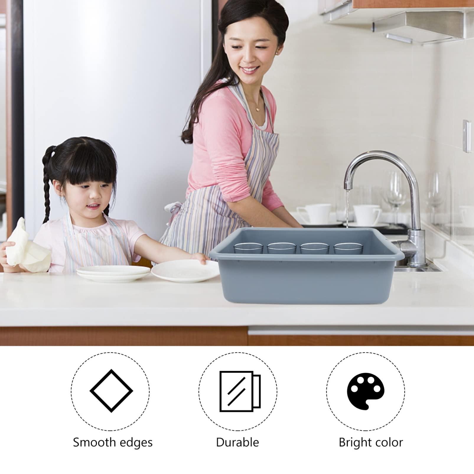 2-Pack Commercial Bus Tubs - Heavy Duty Plastic Wash Basins for Dishwashing, Food Prep & Utility Use - Ideal for Restaurants, Catering & Commercial Kitchens