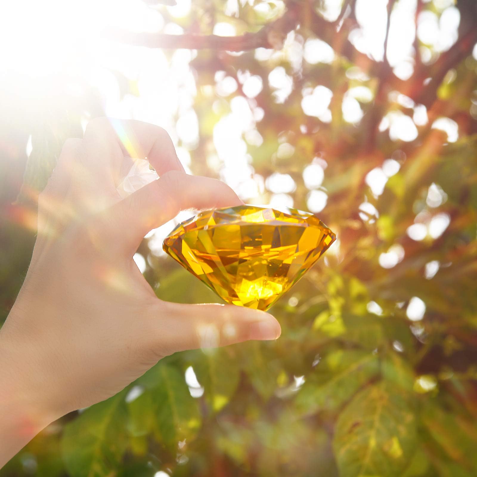 60mm Large Crystal Diamond Paperweight with Stand - Elegant Wedding Decor, Home Centerpiece, Office Desk Accessory (2.36 inch, Amber) | Perfect for Wedding Receptions, Home Decor & Office Organization