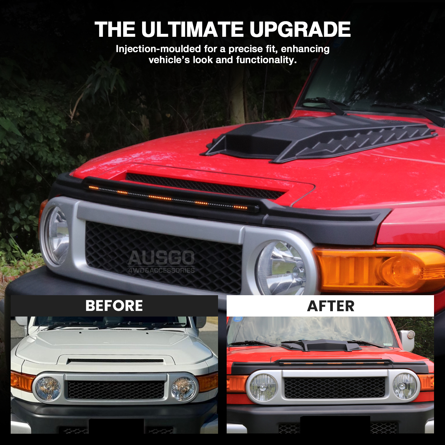 LED Bonnet Protector for Toyota FJ Cruiser 2011-2019 | Hood Guard with Light | Off-Road & Night Driving Protection