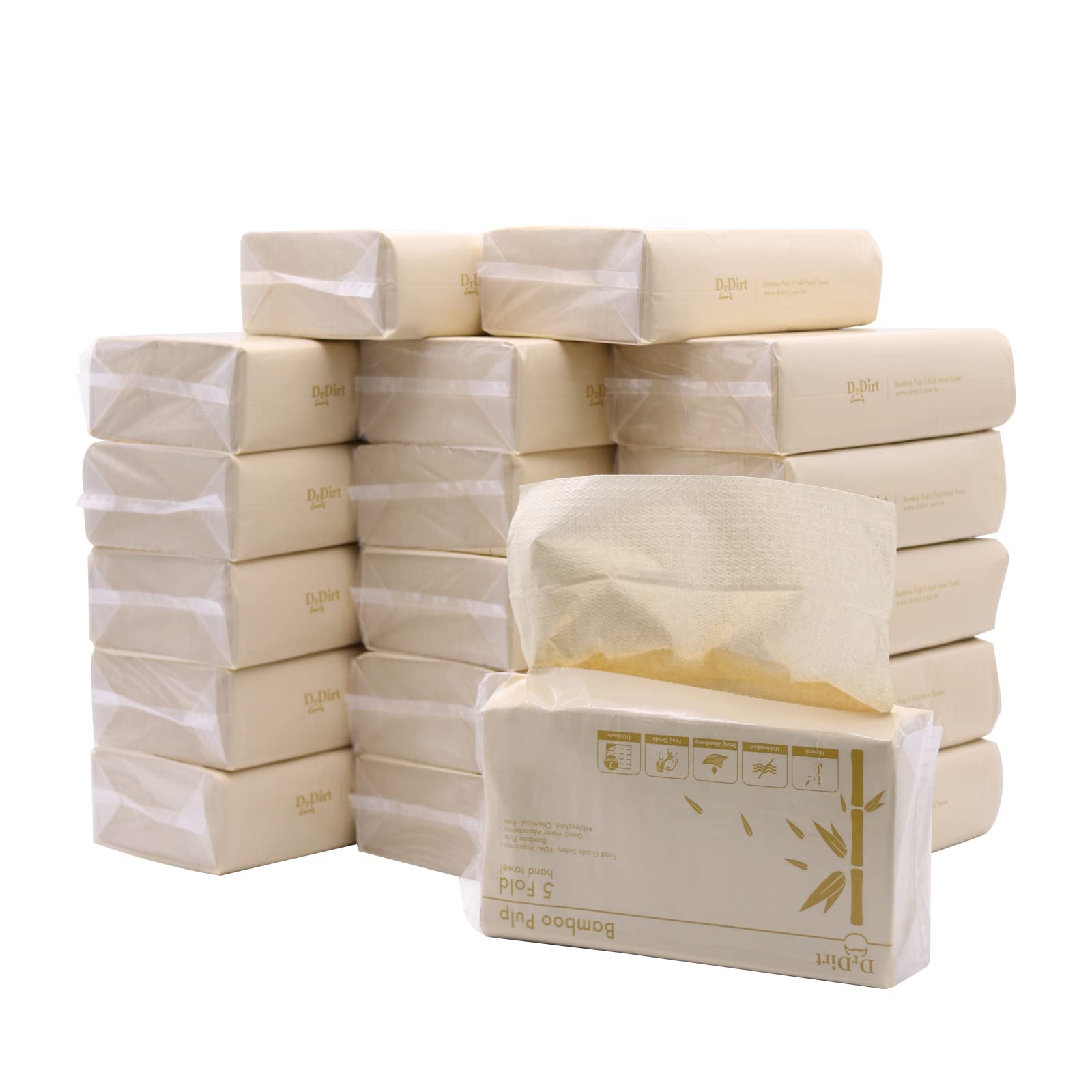 DrDirt Multifold Paper Towels - 110 Sheets per Pack, 5-Fold Absorbent Hand Towels (18 Packs/Case) | Ideal for Restaurants, Offices & Home Kitchens