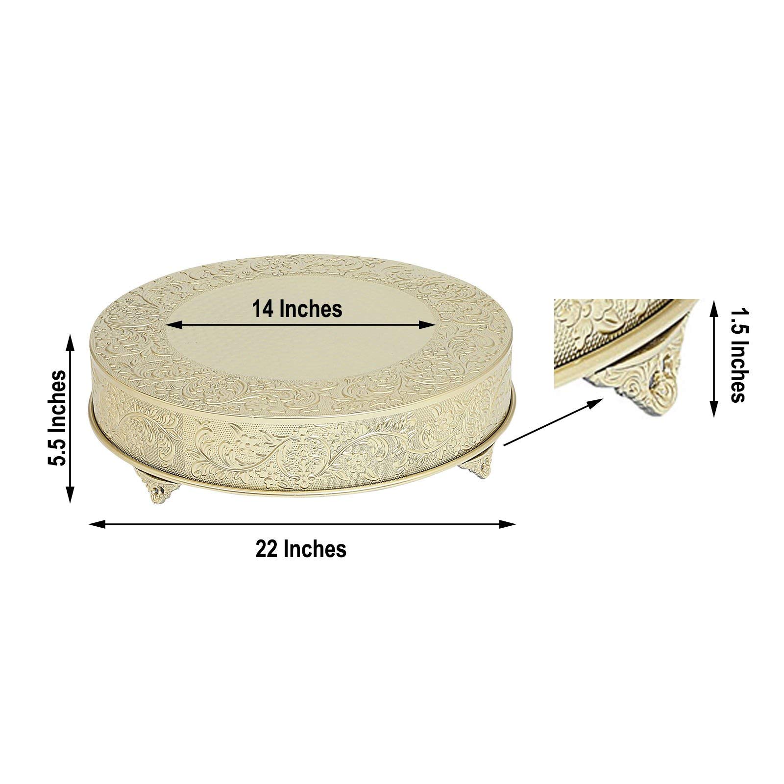 22-Inch Gold Round Embossed Cake Stand - Elegant Wedding & Birthday Party Dessert Display - Perfect for Centerpieces, Buffets & Special Events