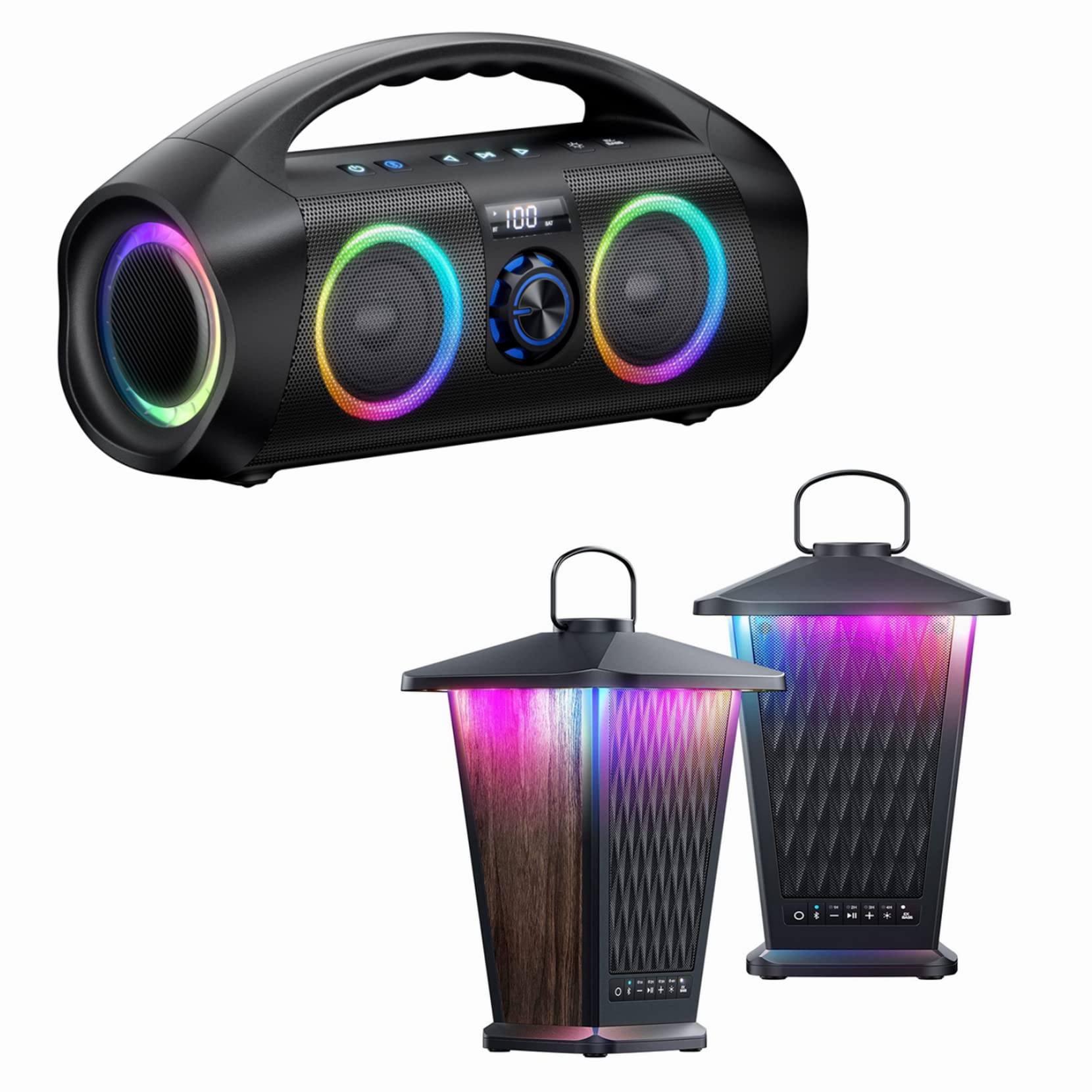 Waterproof Outdoor Bluetooth Speaker - Wireless Stereo Sound with Deep Bass, TWS Pairing for 100+ Speakers, RGB Beat Sync Lights - Perfect for Pool Parties, Beach Outings & Backyard Gatherings