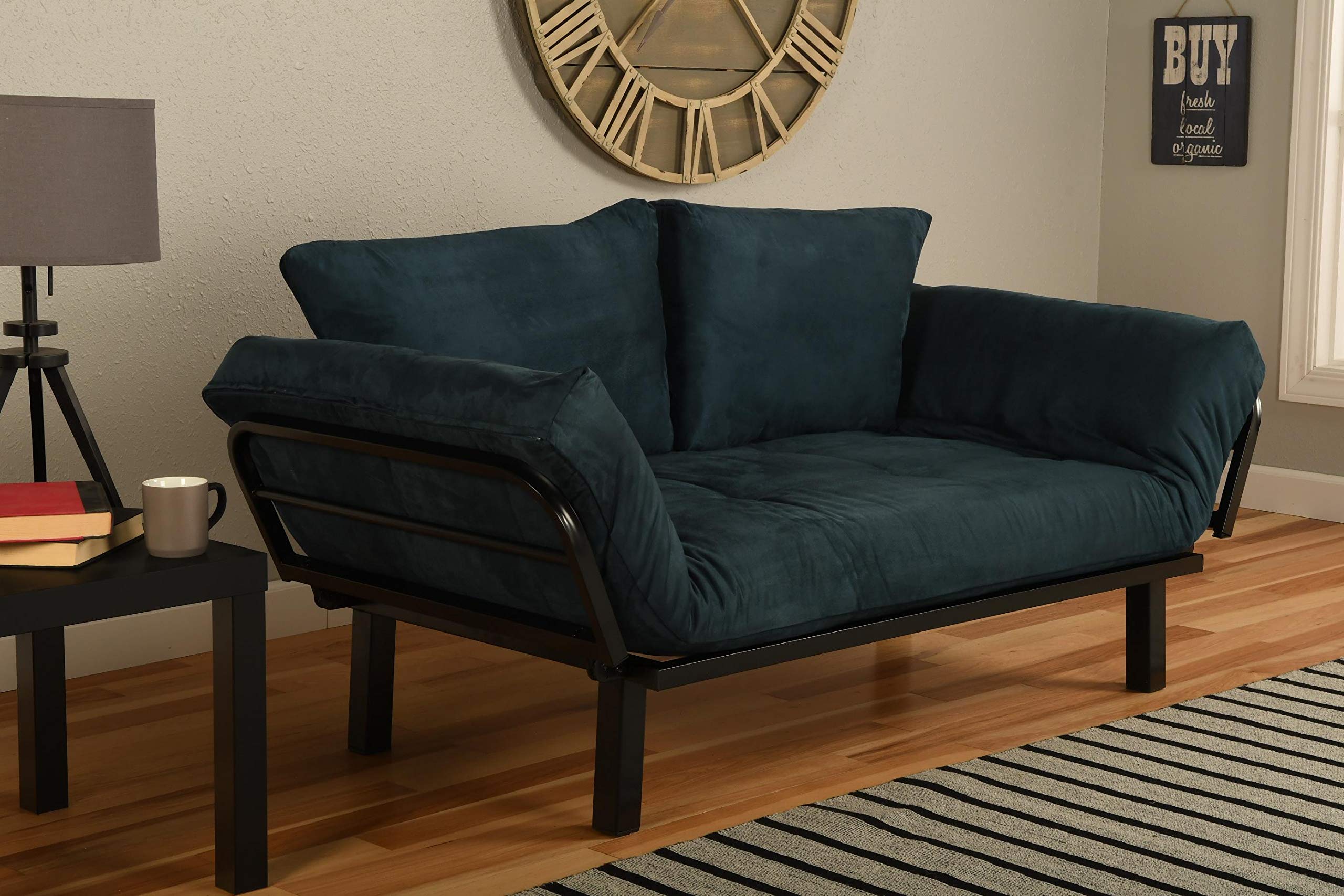 Kodiak Furniture Spacely Black Lounger Frame with Suede Navy Mattress - Modern Blue/Black Recliner for Living Room, Bedroom & Home Theater Comfort