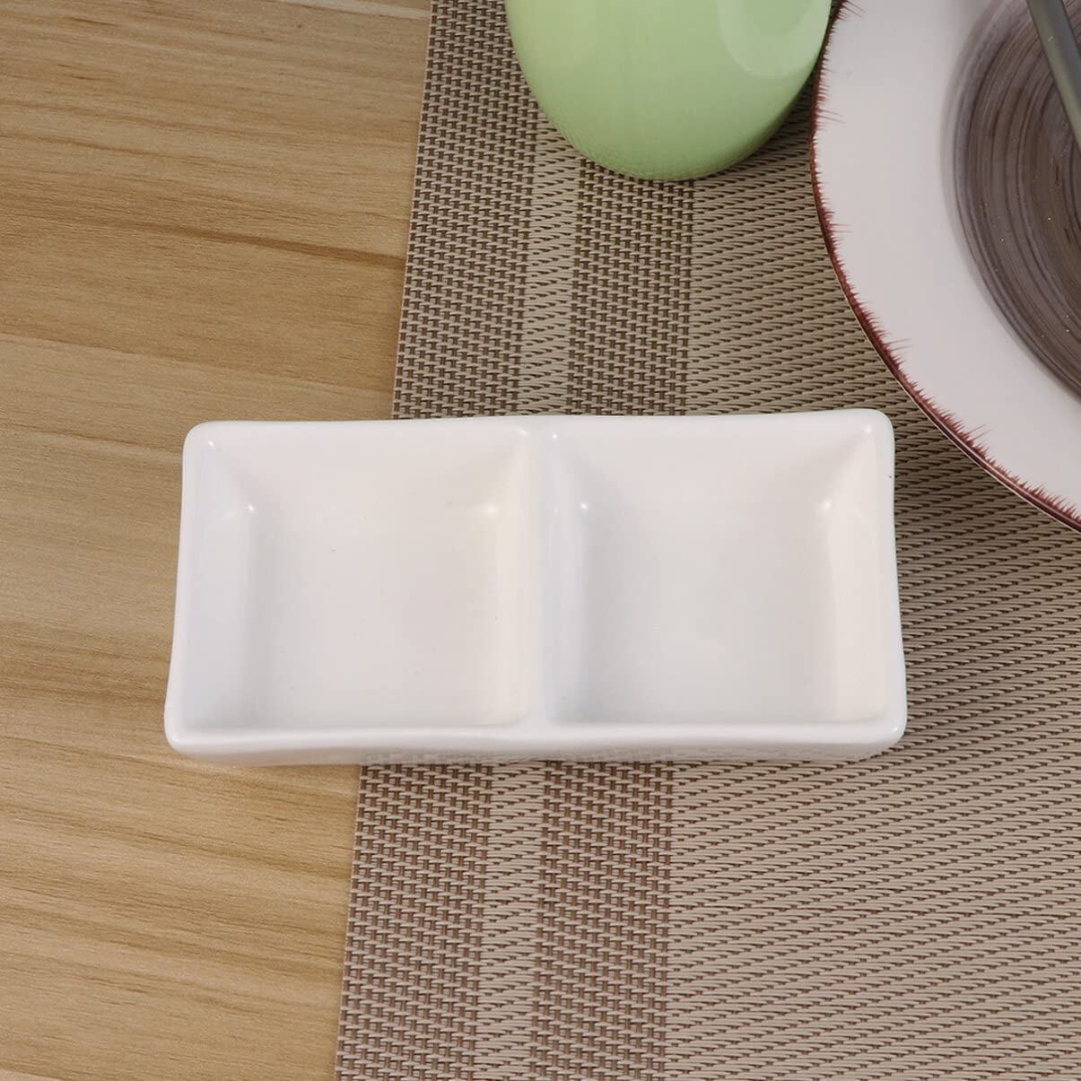 Kichvoe 2-Compartment Divided Ceramic Appetizer Plates - White Soy Sauce Dipping Dishes, Charcuterie Bowls & Snack Platter for BBQ, Ketchup, Vinegar - Perfect for Entertaining, Party Serving & Restaurant Use