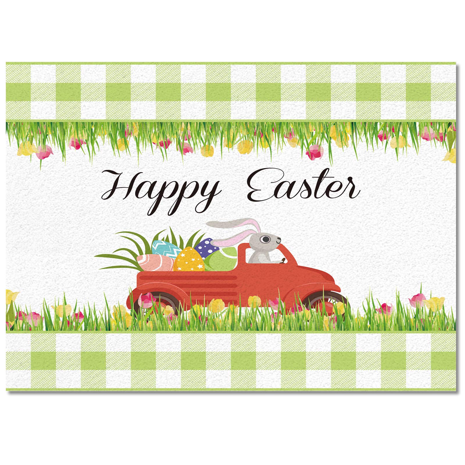 5' x 8' Non-Slip Easter Themed Area Rug - Bunny, Tulips & Green Check Plaid Design for Living Room, Bedroom | Perfect for Spring Decor & Home Refresh