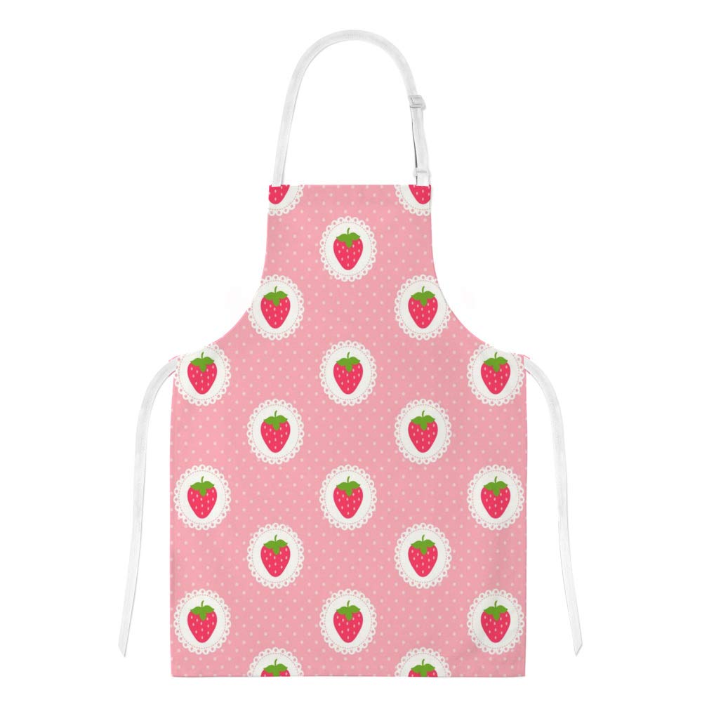 Kuizee 3-Piece Kitchen Apron Set with Strawberry Print - Soft Pink Polkadot Insulated Apron, Oven Mitts & Microwave Pads - Cooking, Baking, BBQ Accessories - Machine Washable - Perfect for Home Chefs & Gift Giving
