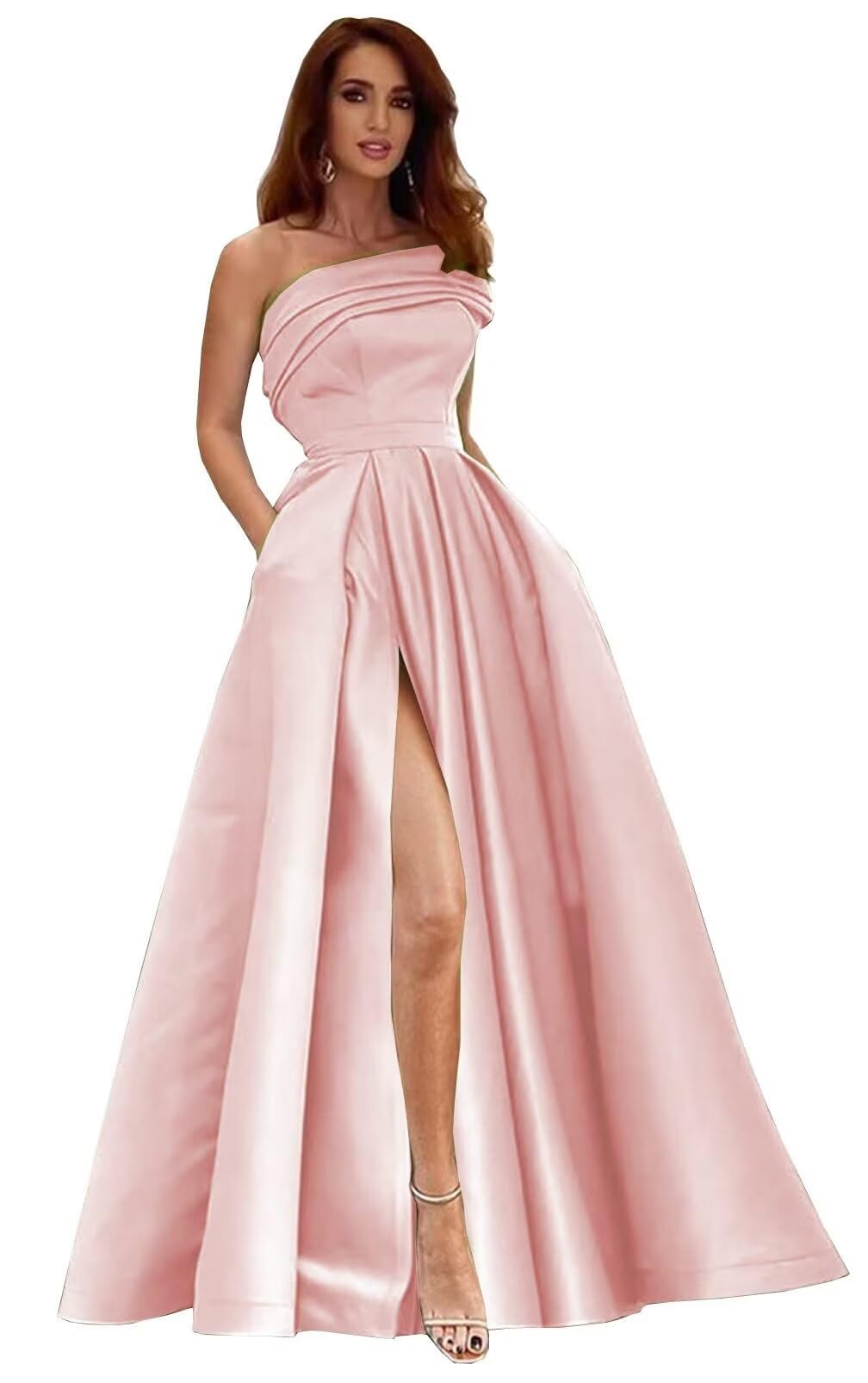 Elegant A-Line Satin Prom Dress for Women - Off Shoulder One-Shoulder Neck Formal Gown, Sleeveless Long Evening Dress for Homecoming, Wedding, Party & Special Occasions