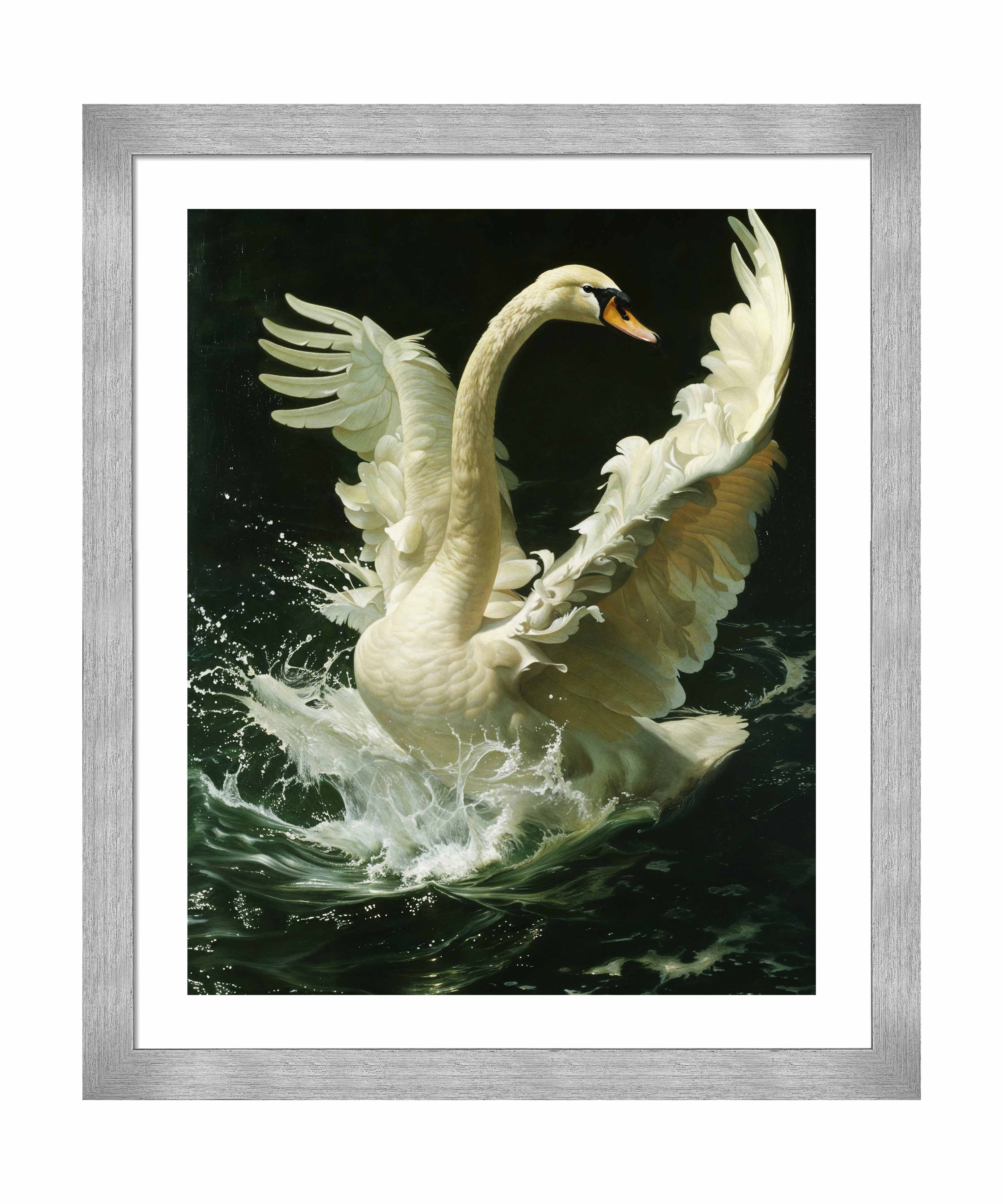 Ethereal Majesty Swan in Flight Art Prints - Elegant Home & Office Wall Decor, Perfect for Living Room, Bedroom, or Gift