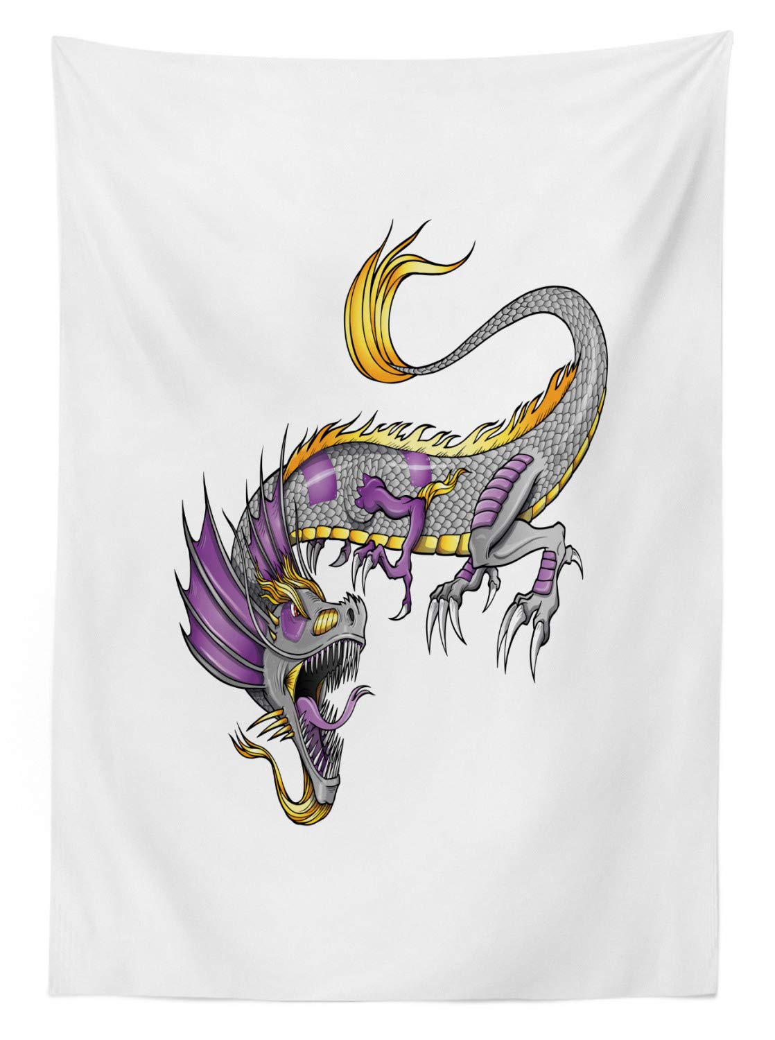 Ambesonne Japanese Dragon Tablecloth - Far Eastern Beast Fiery Monster Design with Scales, Fangs & Tail - Waterproof Washable Outdoor Picnic Table Cover 58