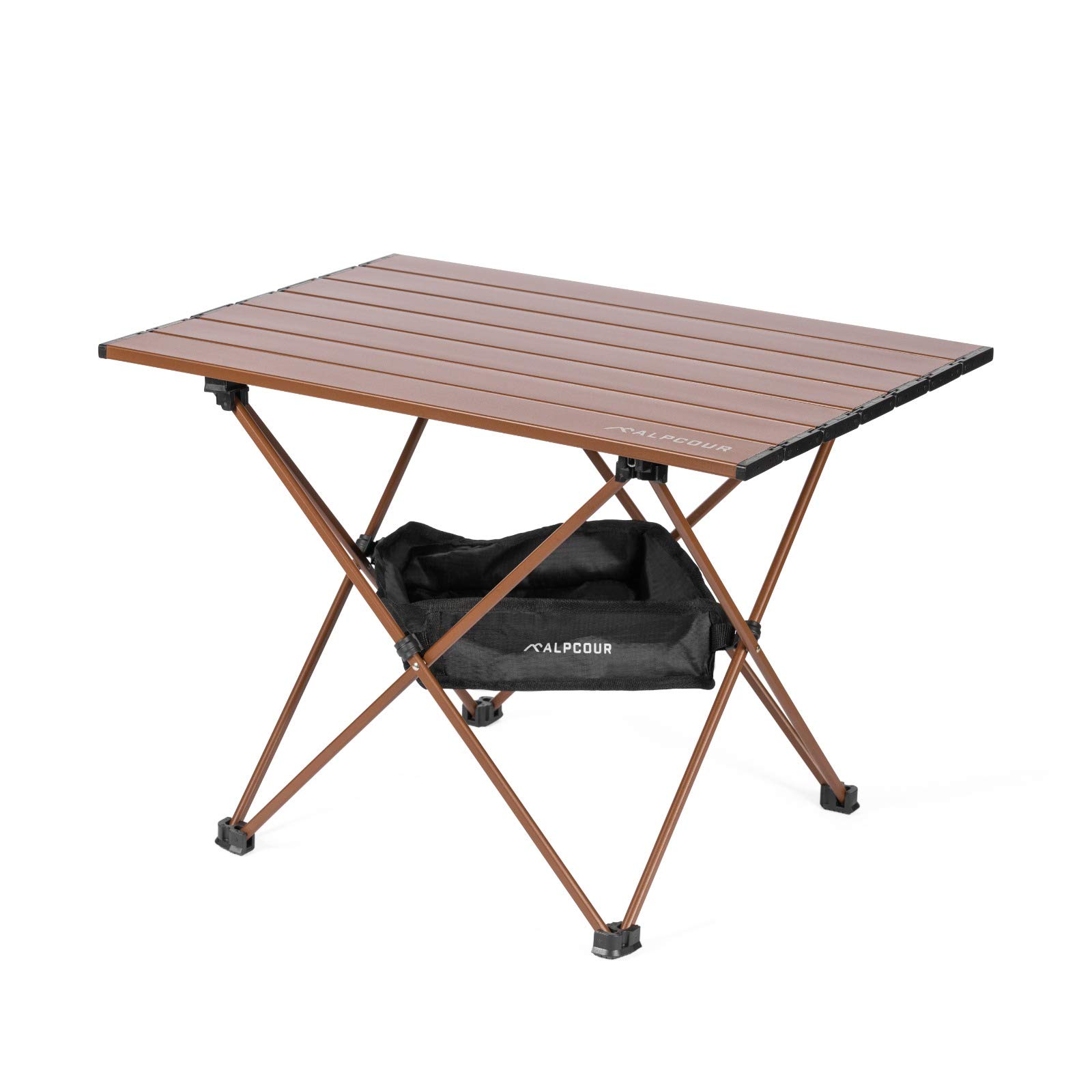 Alpcour Portable Folding Camping Table - Lightweight Aluminum Top Compact Side Table with Carrying Bag - Perfect for Outdoor BBQ, Picnics, Backpacking, Tailgating & Beach Trips