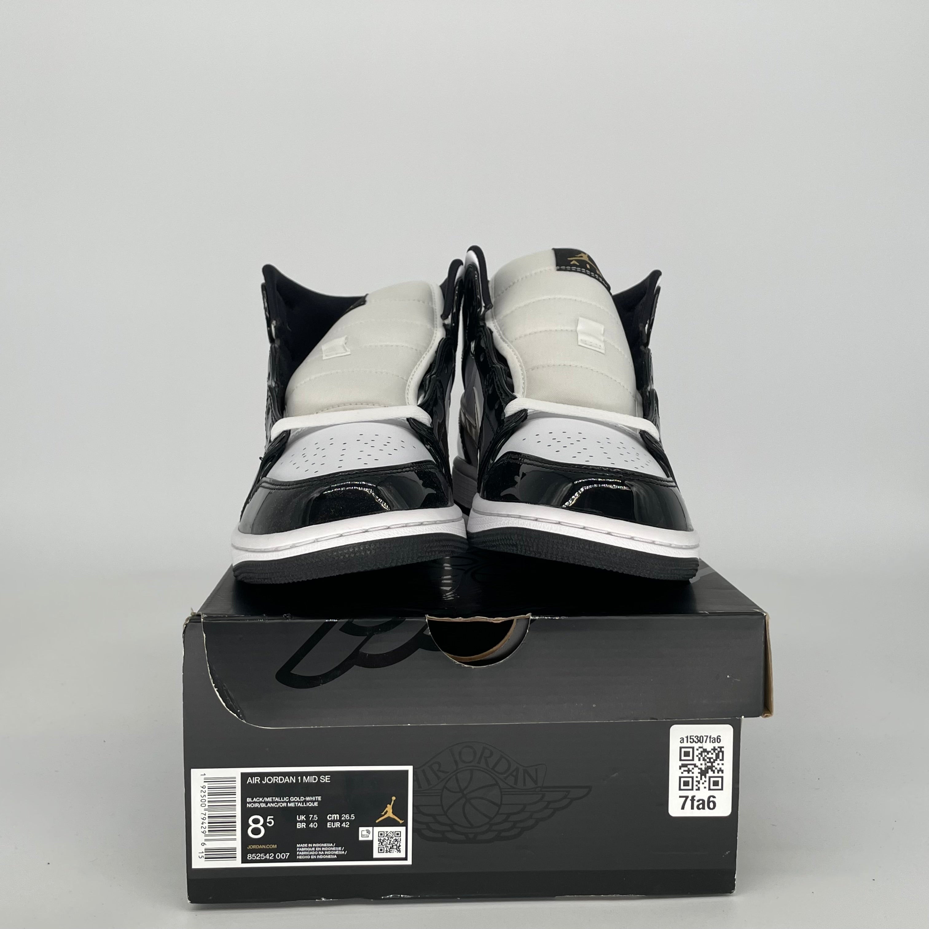 AIR JORDAN 1 MID PATENT LEATHER SNEAKERS - Black White Gold Basketball Shoes Men's Size 8.5 (852542-007) - Perfect for Streetwear, Casual Outfits & Sneaker Collection
