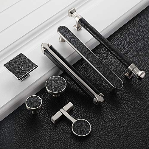 OWZSAN Leather Cabinet Handles - Zinc Alloy Drawer Pulls for Kitchen & Furniture (Brown/Black)