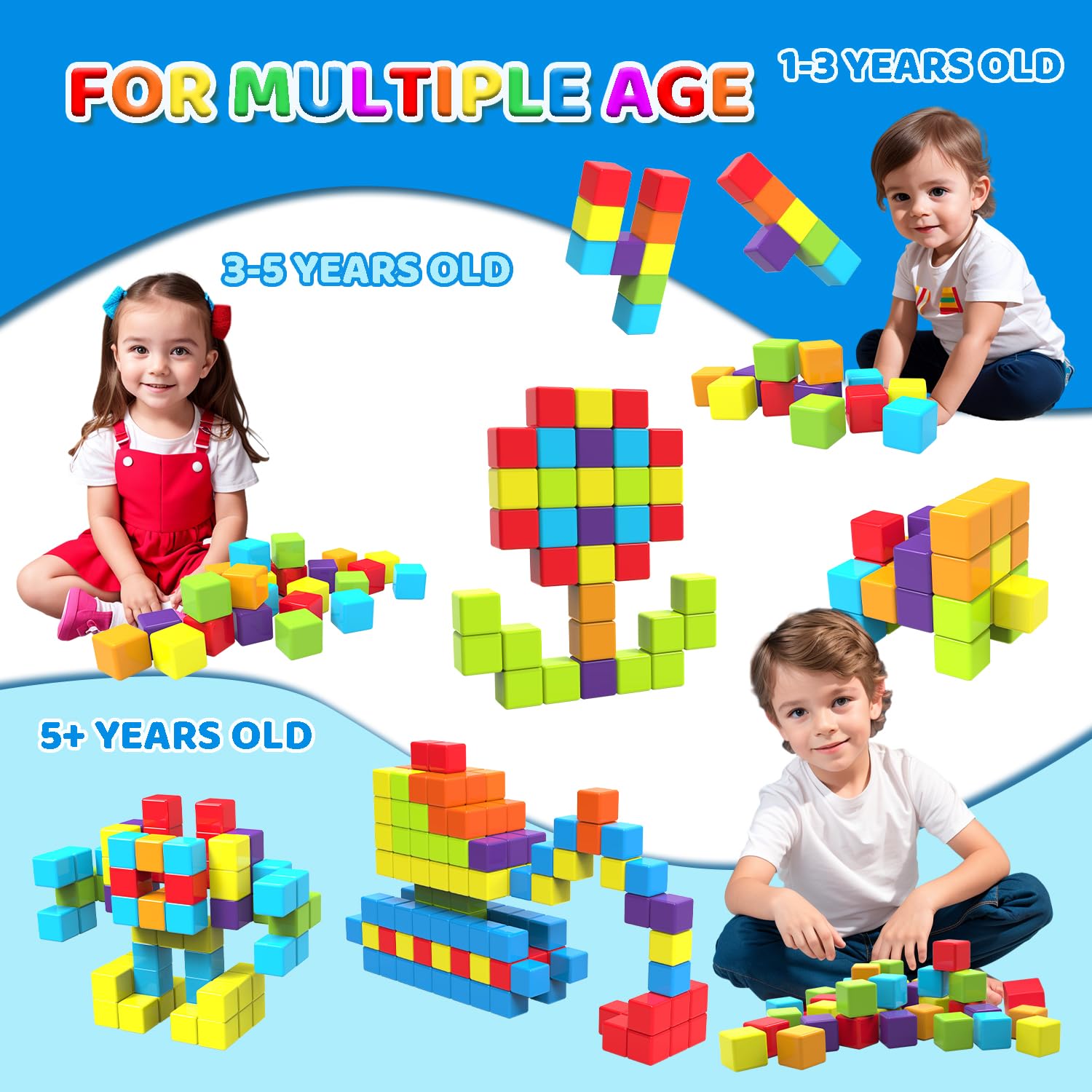 Pairez Magnetic Building Blocks for Toddlers - 24 PCS Large 1.65 Inch Stacking Cubes, Montessori Sensory Toys for Boys & Girls Ages 1-3 | STEM Learning, Creative Play & Early Childhood Development Toys
