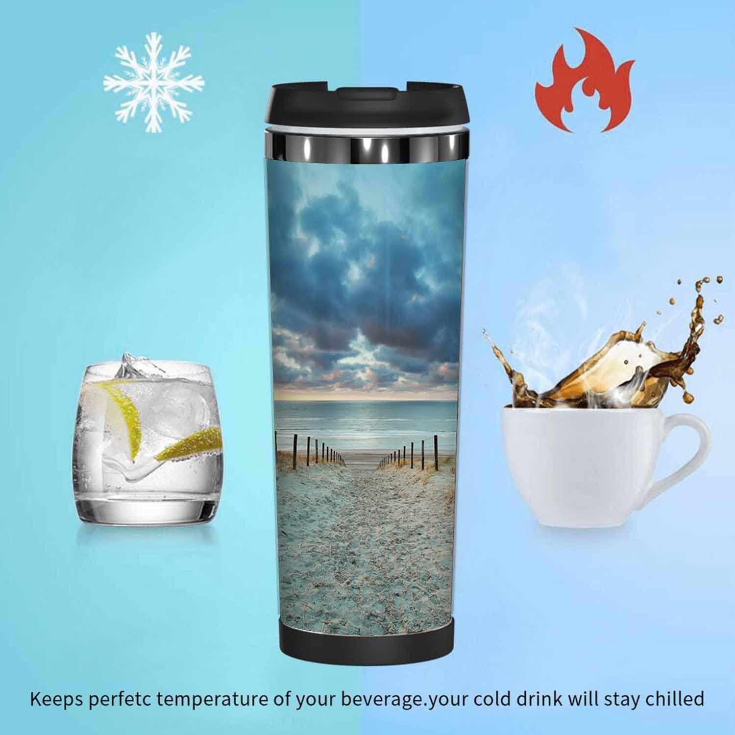 WONDERTIFY Insulated Stainless Steel Travel Mug - Double Wall Vacuum Coffee Cup for Hot & Cold Drinks - North Sea Beach Netherlands Design - Perfect for Commuting, Camping & Outdoor Adventures