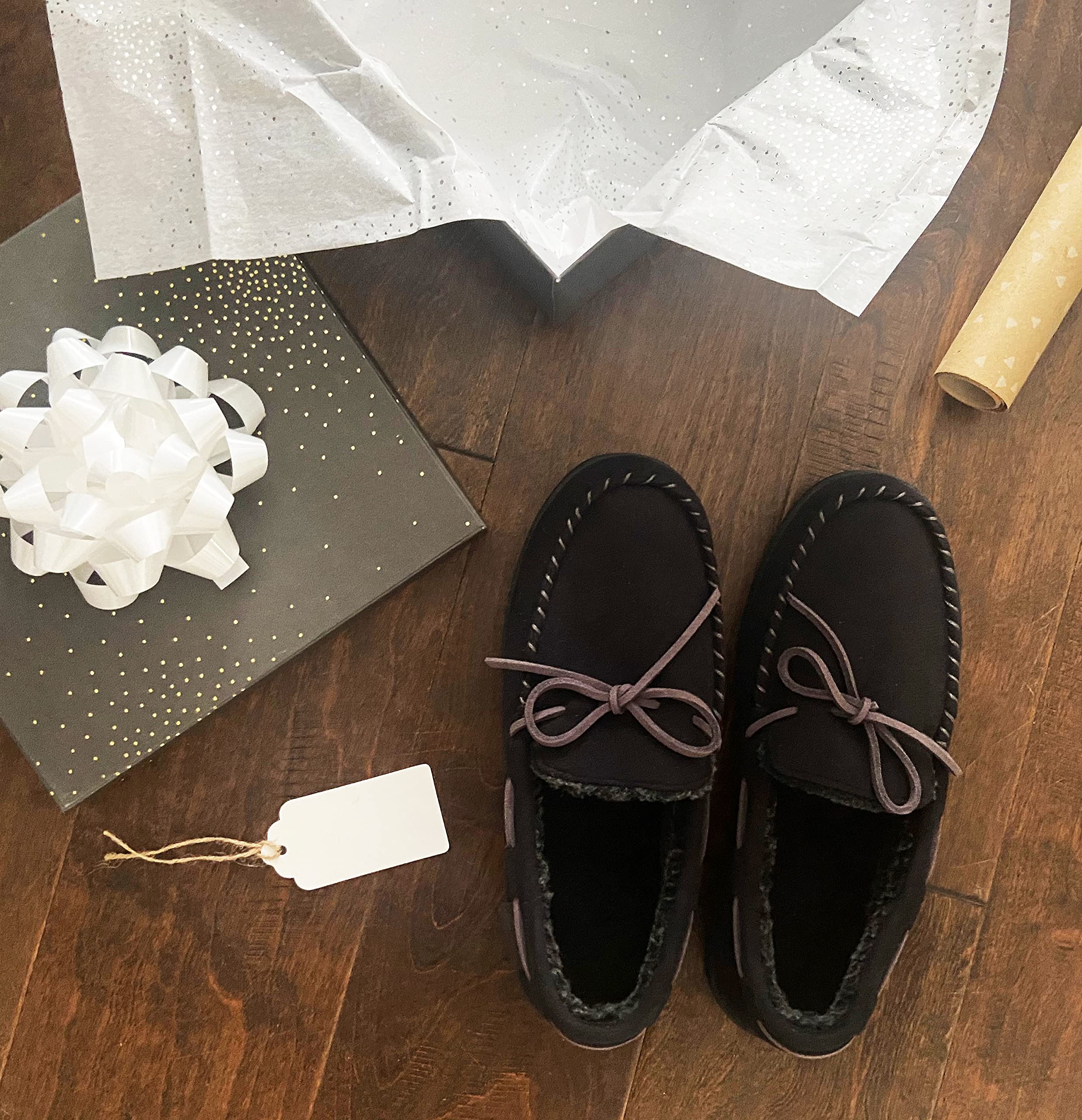Dearfoams Men's Memory Foam Moccasin Slippers - Breathable House Shoes for Men, Dad, Brother, Husband - Perfect for Indoor Comfort, Lounge Wear & Gift Giving