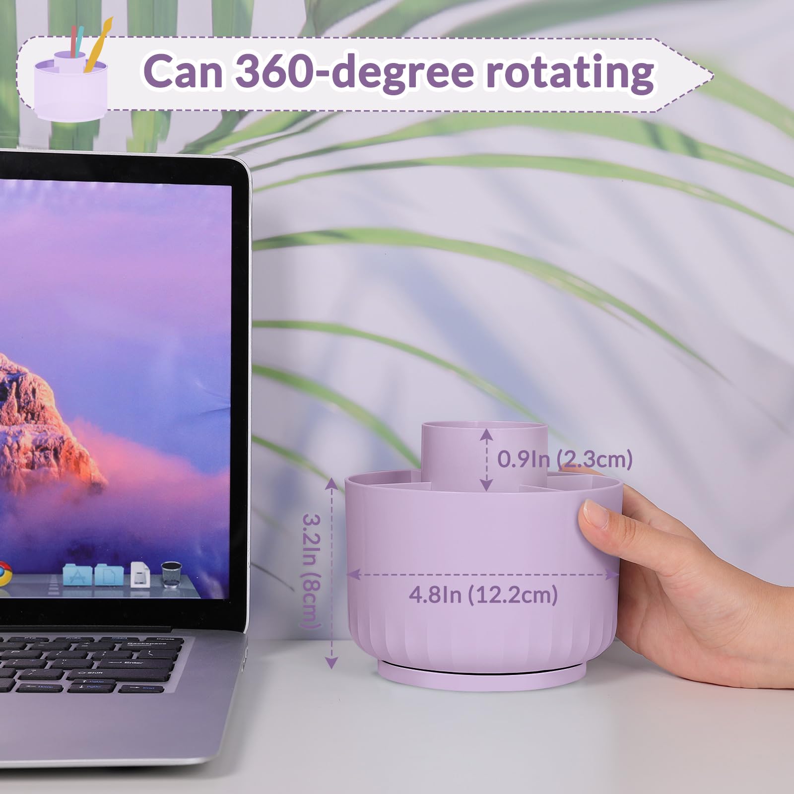SKYDUE 360 Degree Rotating Desk Organizer - 5-Slot Dual-Purpose Pencil & Pen Holder for Office, School, or Home Use - Perfect for Organizing Stationery, Makeup Brushes, and Utensils (Purple)