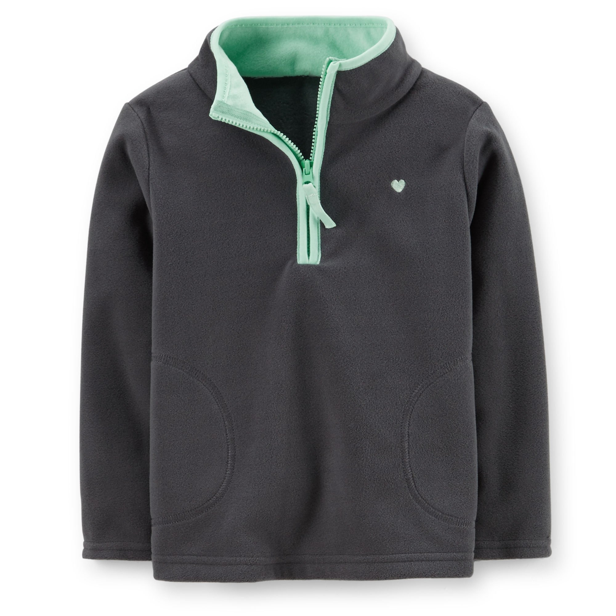 Carters Girls Fleece Half Zip Pullover - Soft Grey Winter Jacket for Toddler & Kids Outdoor Play, School & Casual Wear