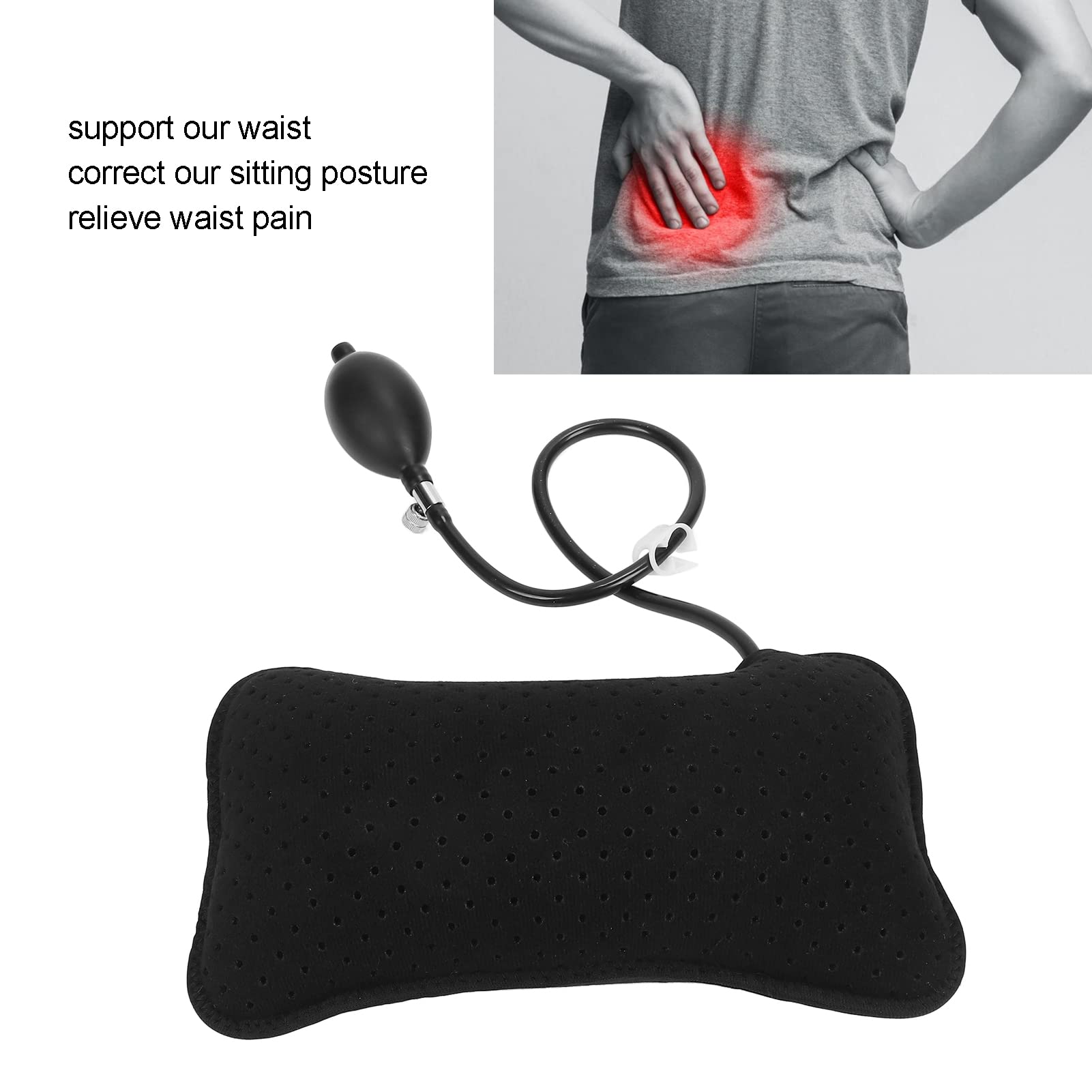 Best Inflatable Lumbar Support Pillow for Back Pain Relief - Memory Foam Travel & Car Pillow - Portable Lower Back Cushion for Office Chair, Long Driving, Sleeping & Waist Support - Ideal for Home, Work & Travel Use