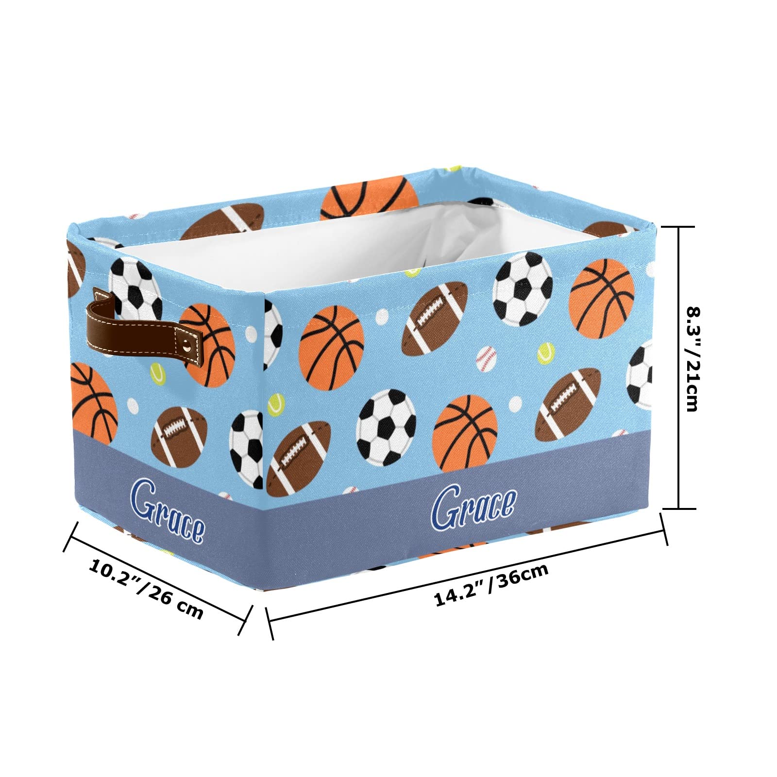Personalized Blue Sports Balls Storage Bins - 4 Pack Durable Cube Organizer with Handles for Shelves, Wardrobe, Nursery & Toy Organization | Perfect for Kids' Rooms, Playrooms & Sports Equipment Storage