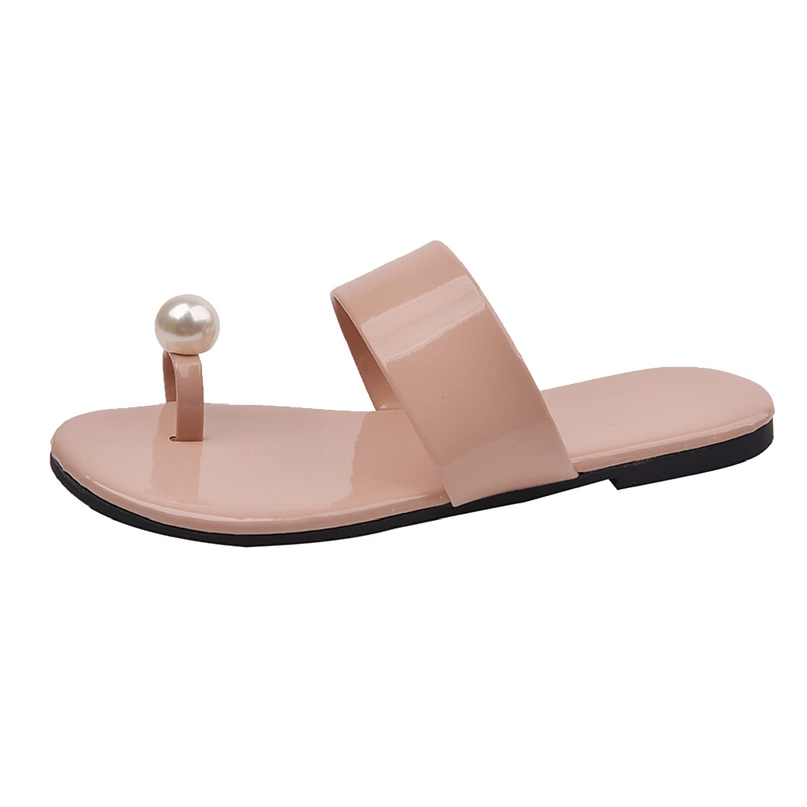 Women's Summer Leather Pearl Slip-On Slippers - Comfortable Flat Beach Sandals & Water Shoes for Women - Size 8 - Perfect for Beach Vacations, Poolside Lounging & Casual Outings