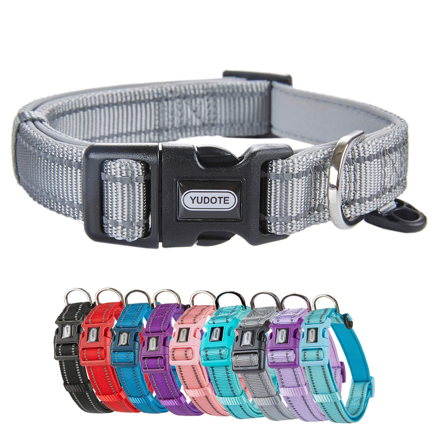 Reflective Nylon Dog Collar with Breathable Neoprene Padding - Adjustable Small Dog Collar (9.8
