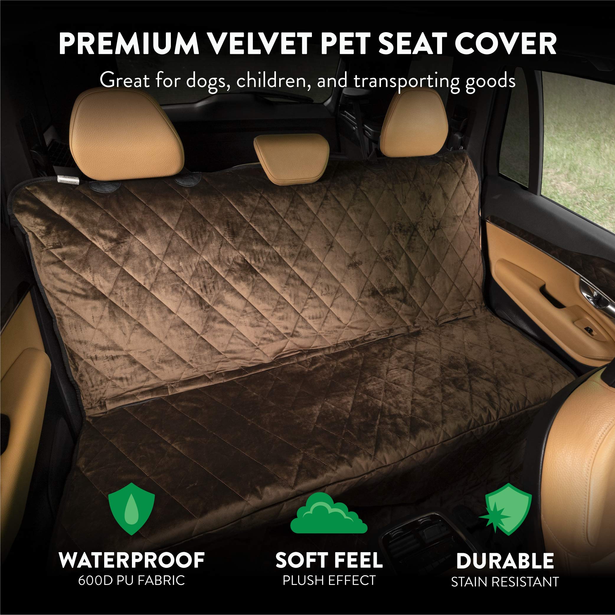 Plush Paws Velvet Rear Car Seat Protector with Hammock - Washable & Waterproof Dog Seat Cover for Cars, Trucks & SUVs - Non-Slip, Tear-Resistant Pet Car Seat Protector - X-Large Chocolate | Perfect for Road Trips, Daily Commutes & Pet Transportation