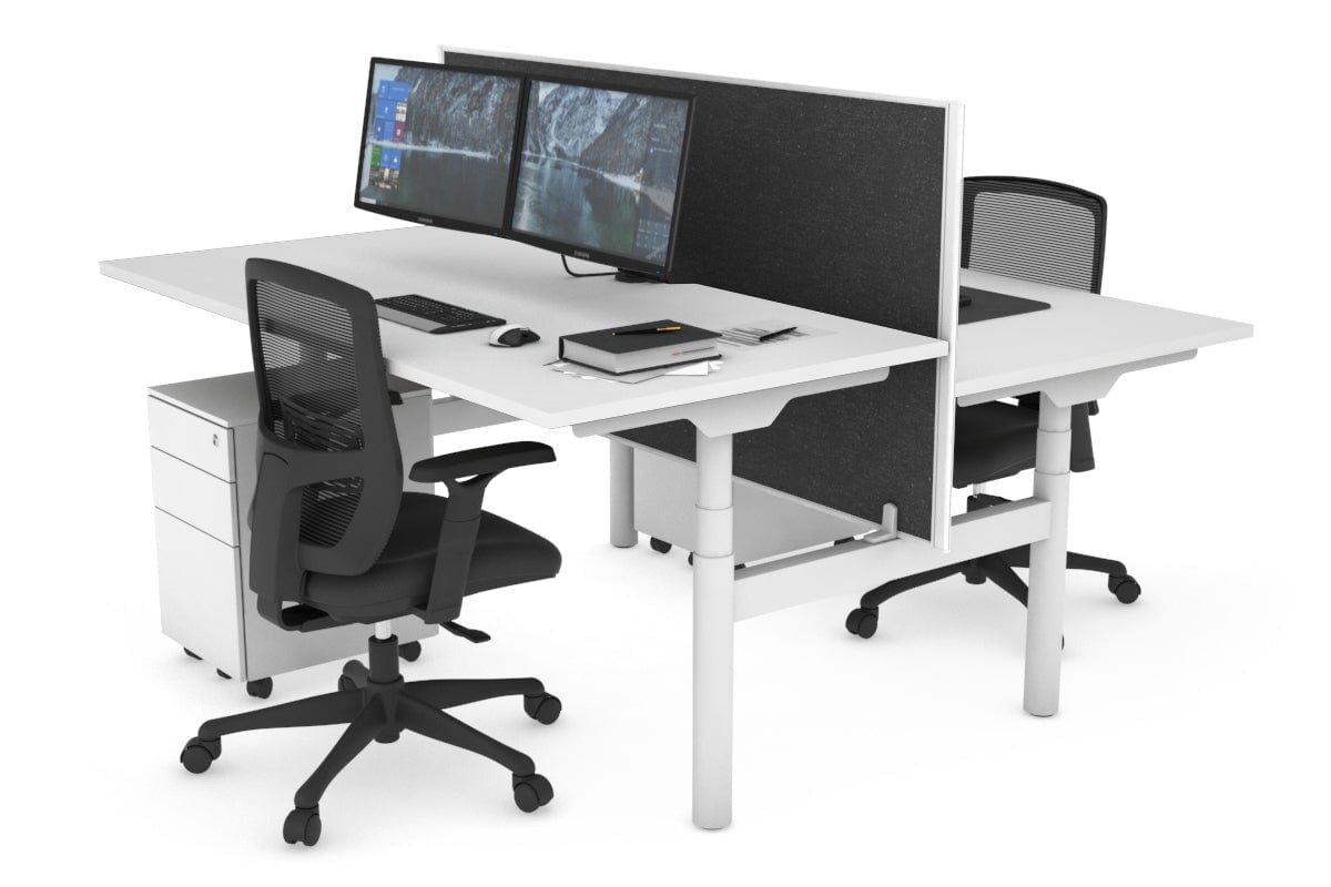 Flexi Premium Height Adjustable 2-Person H Bench Workstation - White Frame [1400L x 800W with Cable Management] - Ideal for Office, Home Workspace & Collaborative Environments