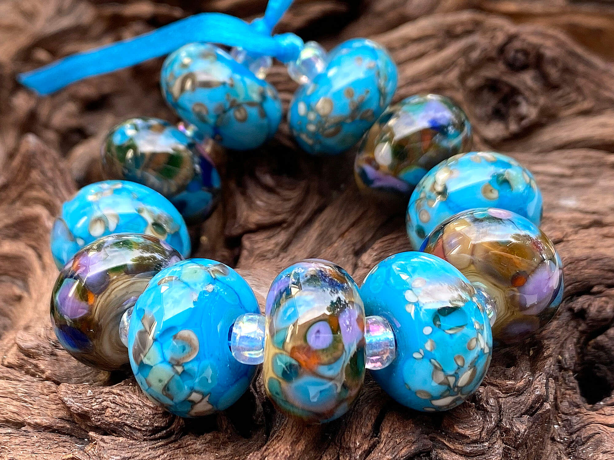 11 Handmade Turquoise & Brown Lampwork Glass Beads for Jewelry Making - DIY Bracelets, Necklaces & Craft Projects
