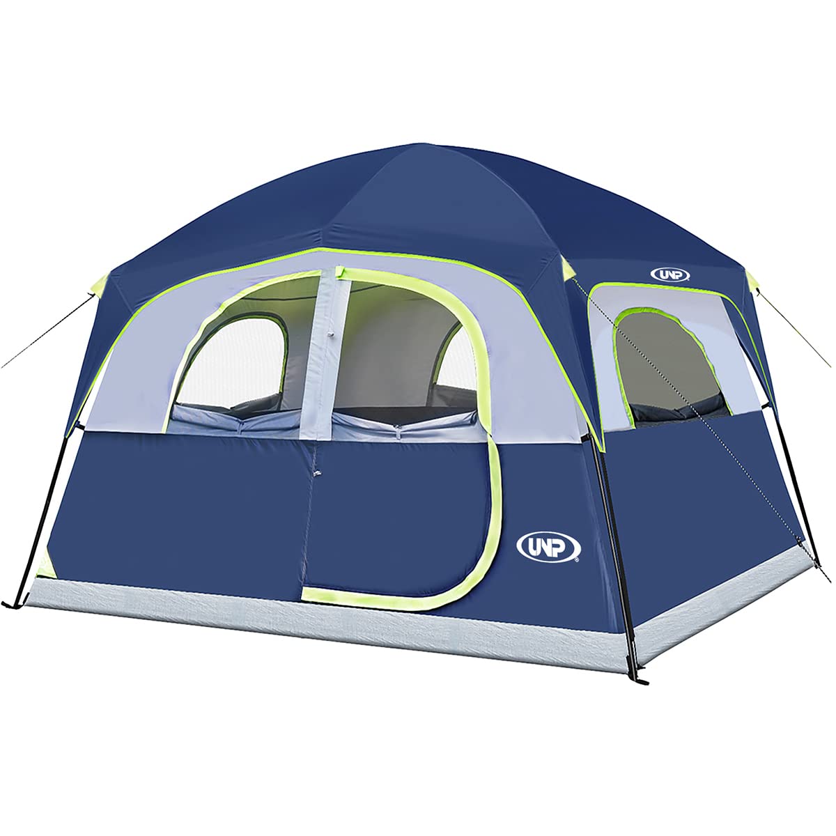 UNP 6-Person Waterproof Windproof Family Camping Tent - Double Layer, Easy Setup with 1 Mesh Door & 5 Large Windows (10'x9'x78