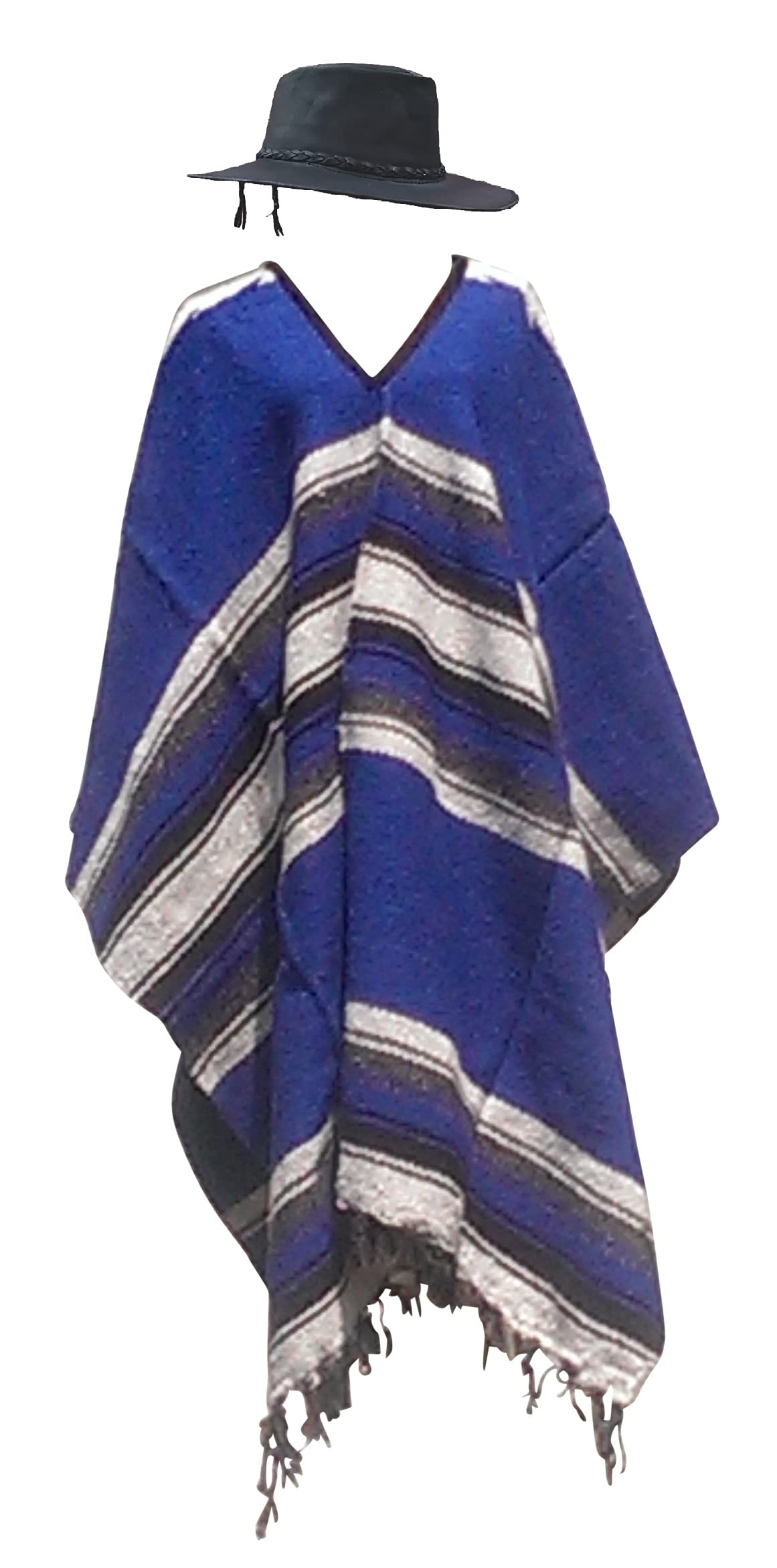 Sharpshooter Clint Eastwood Western Black Cowboy Hat & Blue Poncho Set - Classic Western Costume for Halloween, Cosplay, and Cowboy Themed Parties