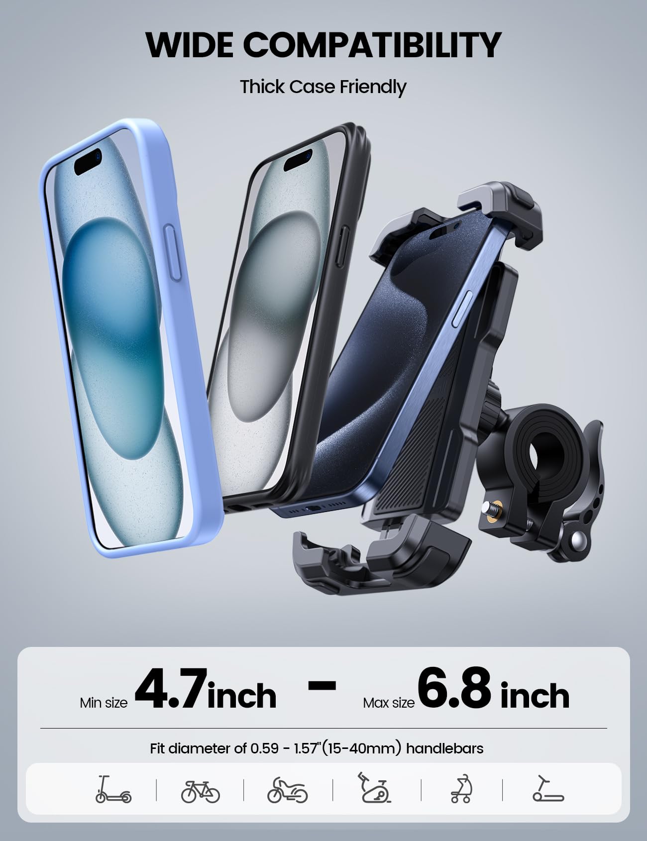 Lamicall Adjustable Bike Phone Mount Holder - Universal Motorcycle & Bicycle Handlebar Phone Cradle for iPhone 16 Pro Max/Plus, iPhone 15/14, Samsung Galaxy (Fits 4.7-6.8