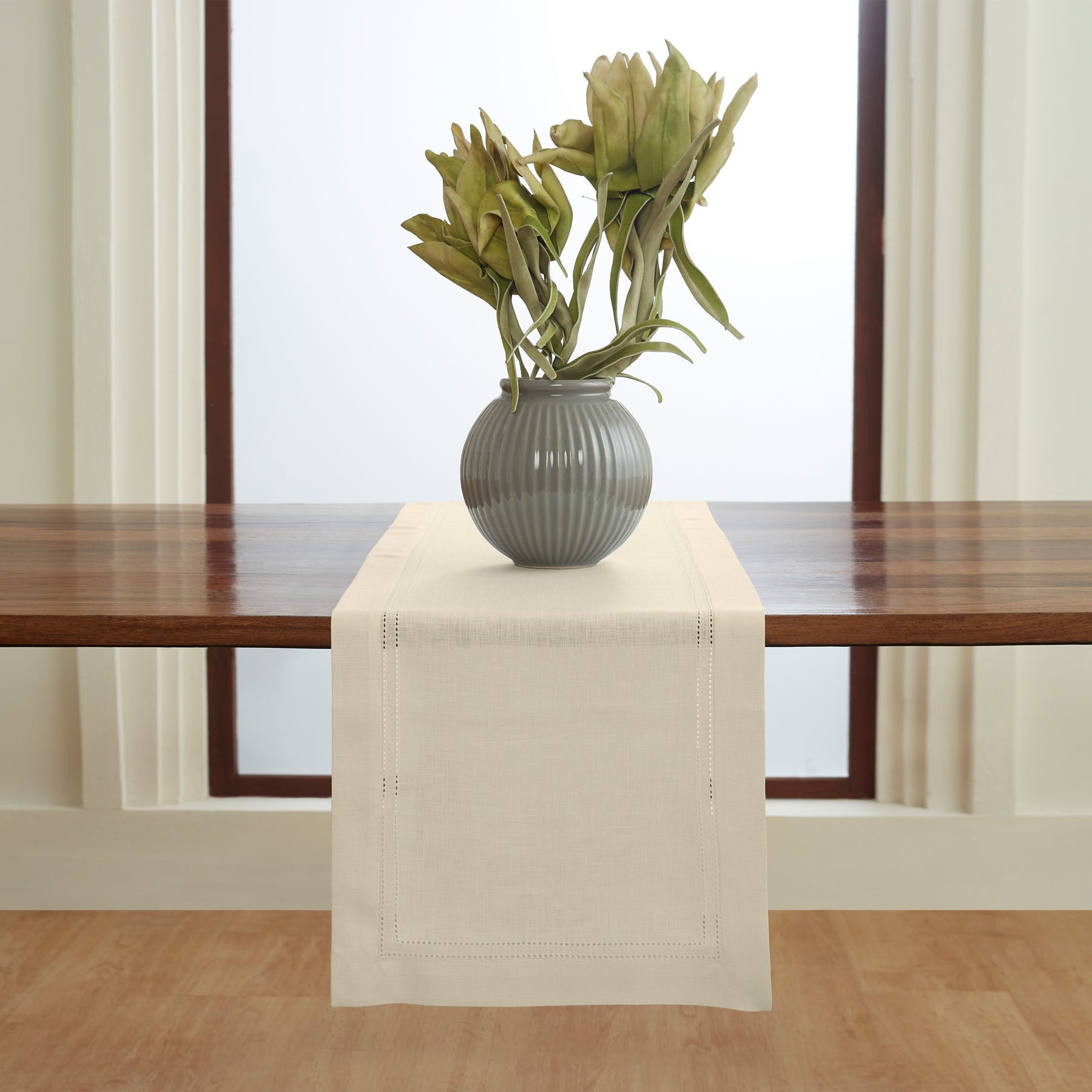 Premium Linen Double Hemstitch Table Runner - Elegant Dining Decor for Weddings, Parties & Home Decor