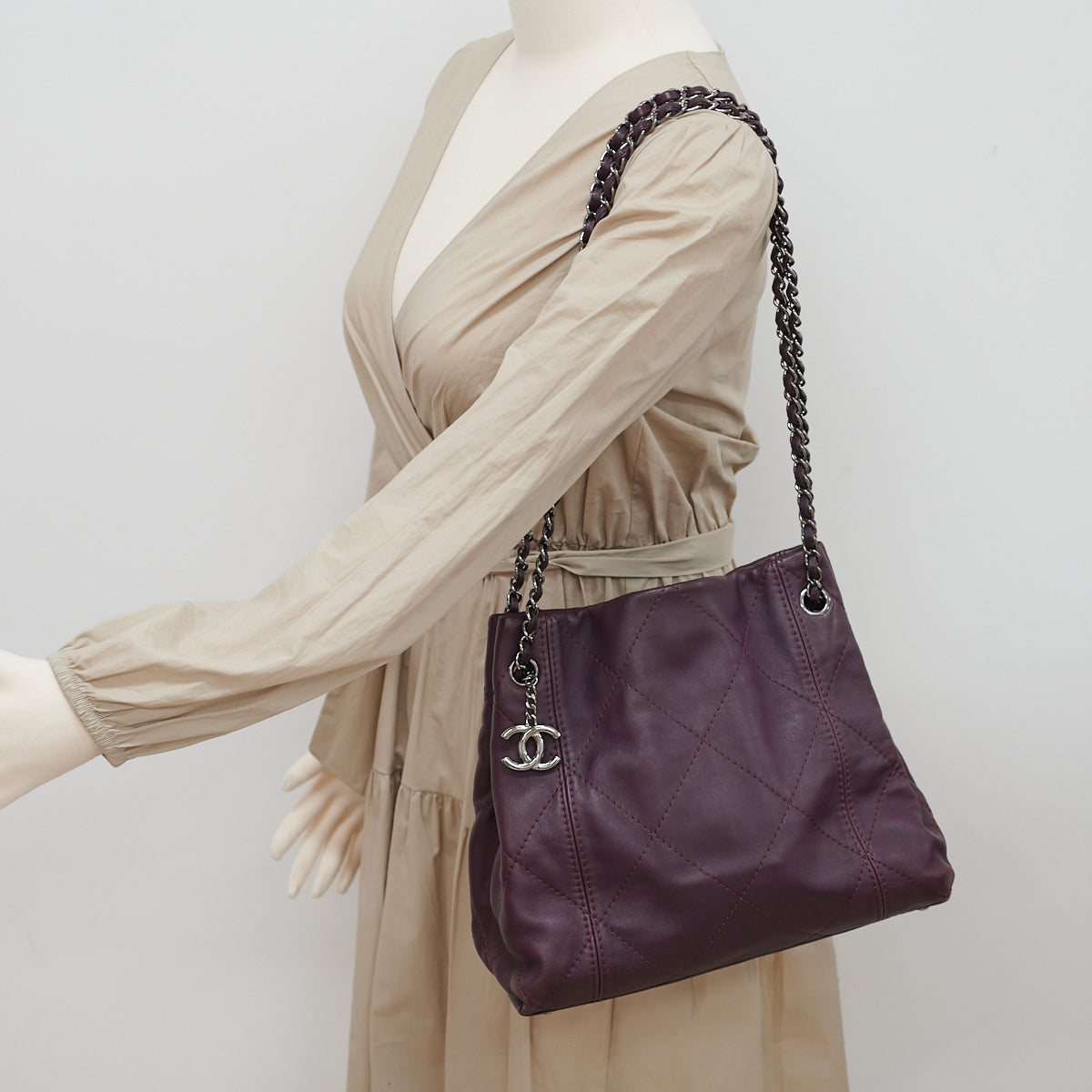 Chanel Quilted Leather Tote Bag for Women - Dark Burgundy/Purple Crossbody Handbag - Luxury Designer Purse for Work, Travel & Everyday Use