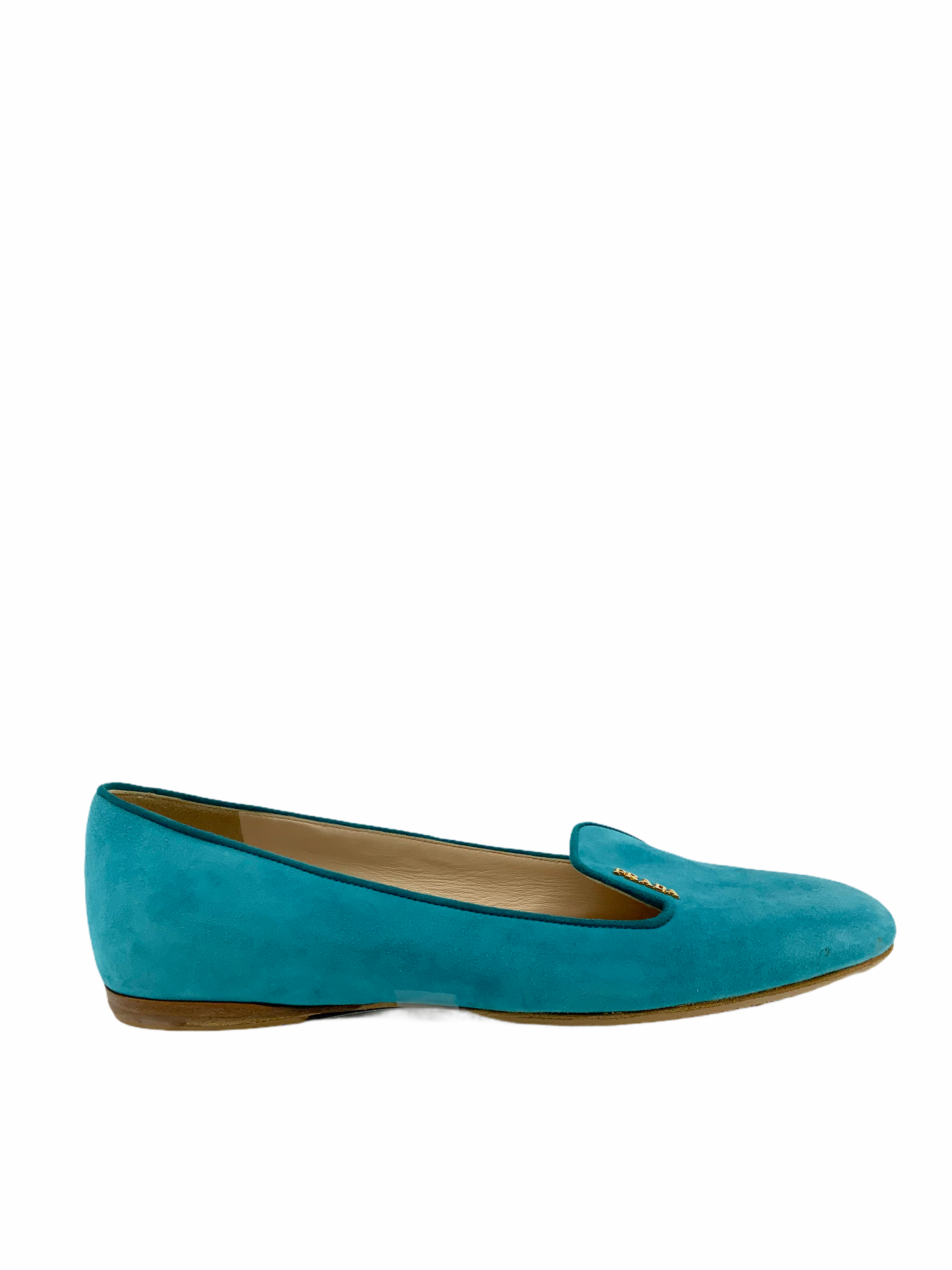 Prada Women's Turquoise Suede Ballet Flats - Size 8 US | Comfortable & Stylish Shoes for Work, Date Night & Casual Outings