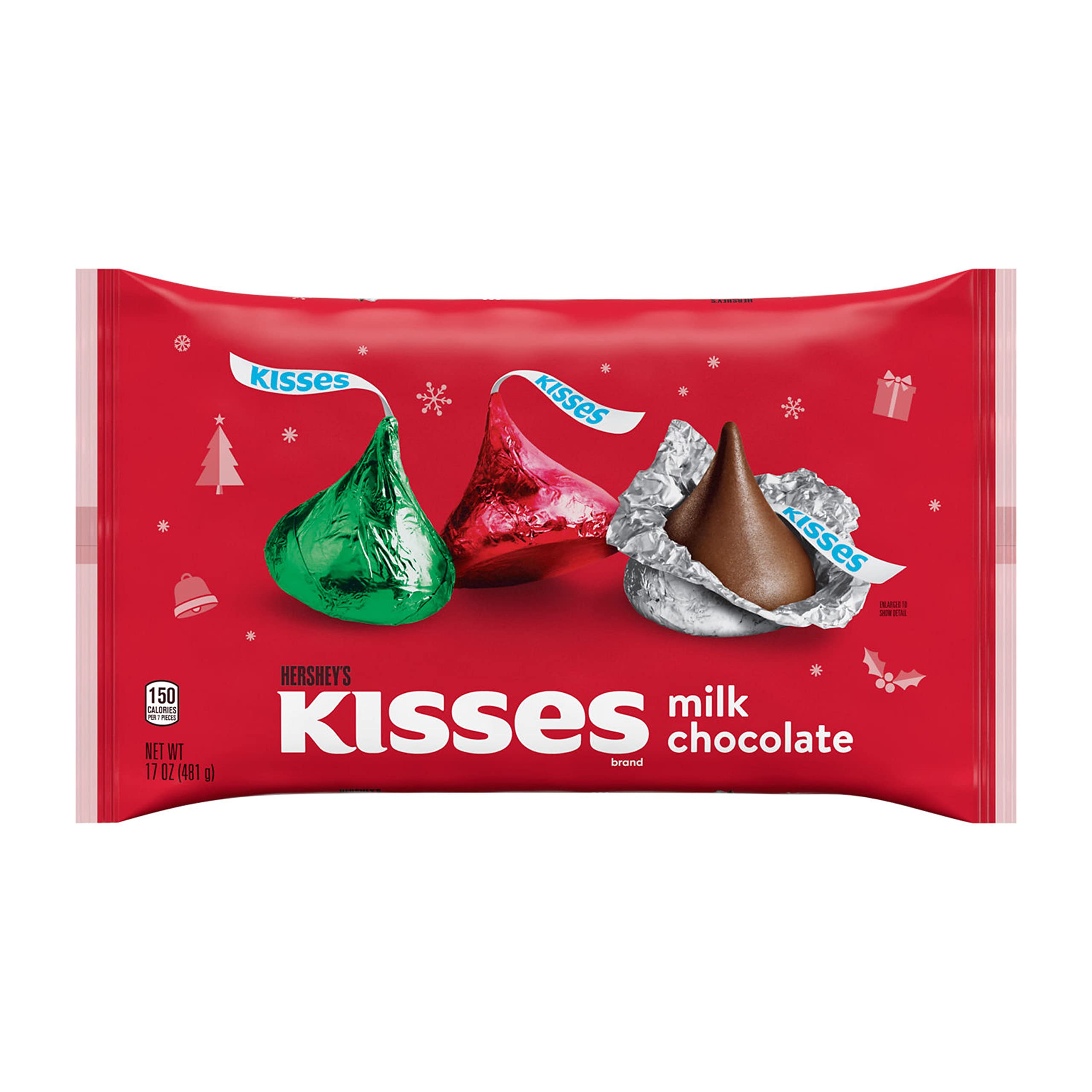 HERSHEY'S KISSES Milk Chocolate Candy - 17 oz Bag - Christmas Holiday Treats for Gifts, Stocking Stuffers & Party Favors