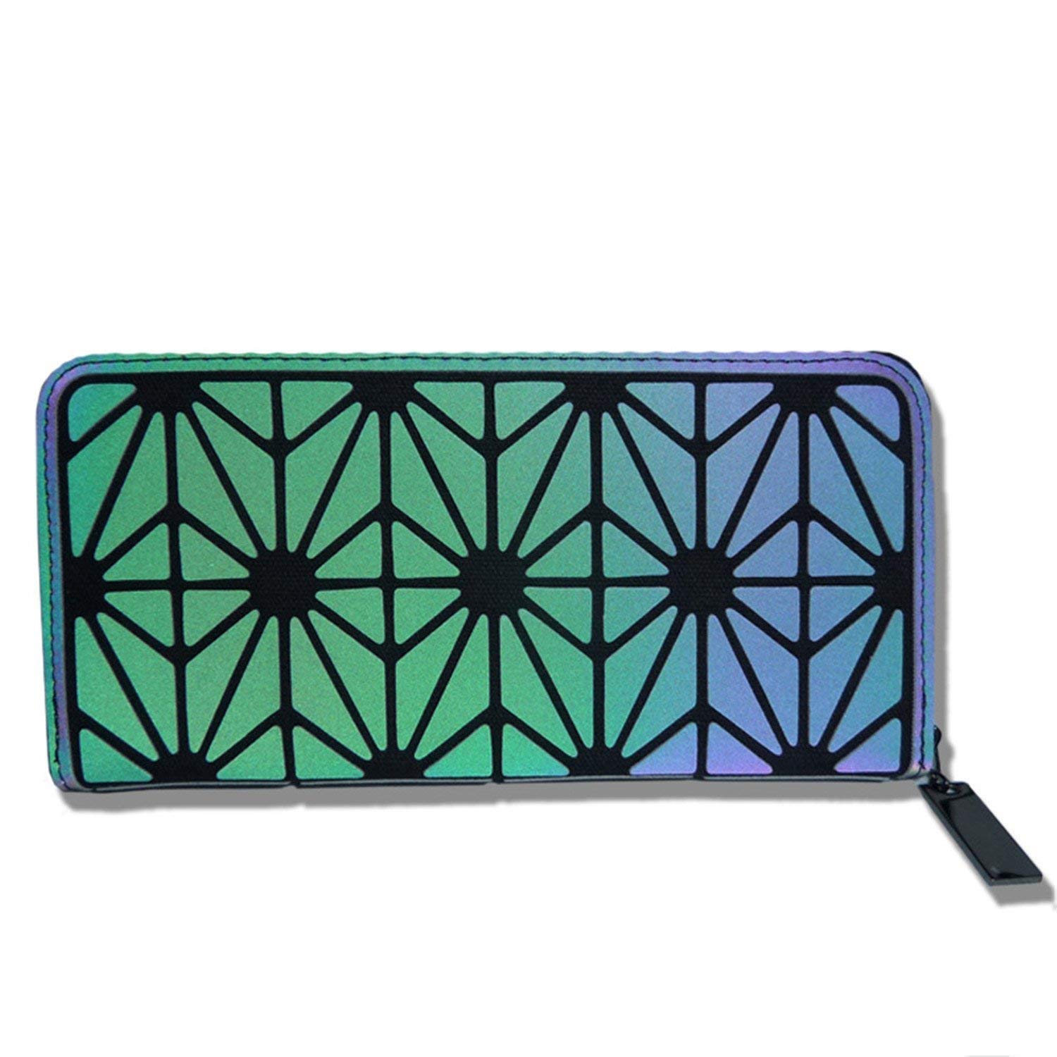 Women's Holographic Reflective Geometric Lattice Clutch Wallet - Slim Zipper Coin Purse with Luminous Effect | Perfect for Night Out, Parties, Concerts & Evening Events