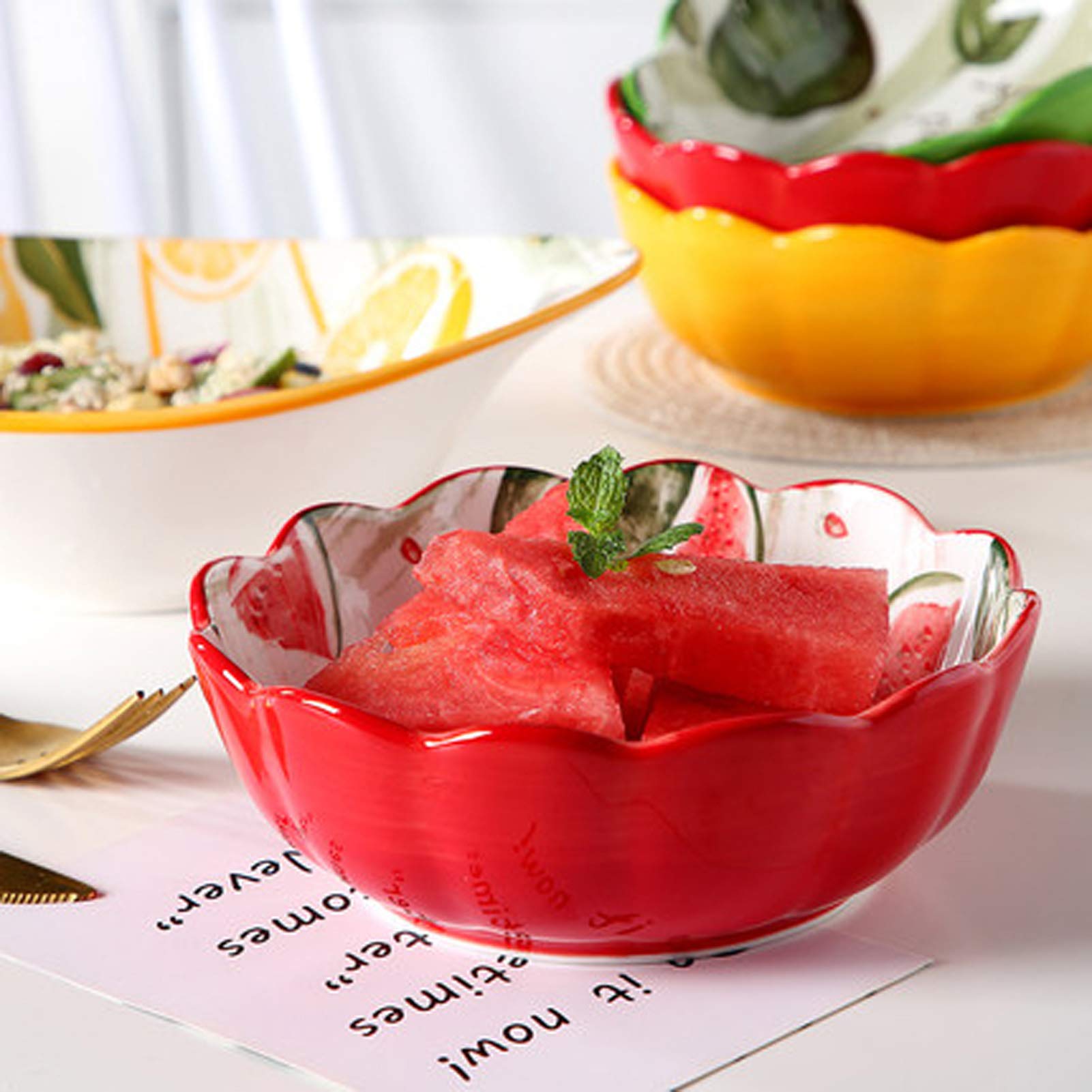 Japanese Ceramic Tableware Set - Cute Strawberry Design Small Fresh Fruit Salad Bowls, Creative Personality Dishes for Home Kitchen & Dining Room Decor | Perfect for Breakfast, Dessert, Party Serving