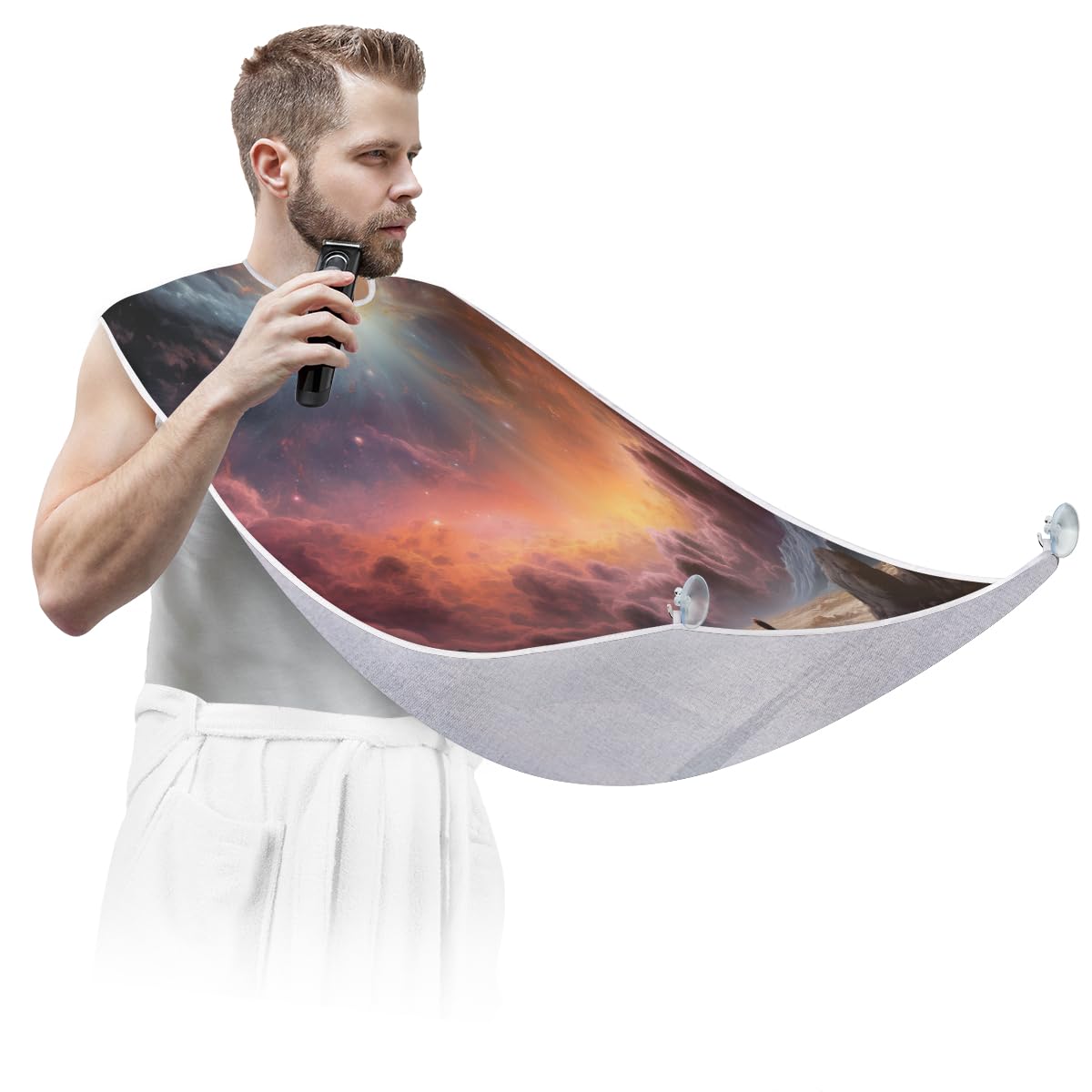 Cosmic Colorful Cloud Beard Shaving Bib for Men - Waterproof Hair Dye Apron & Barber Cape for Beard Trimming, Haircut & Makeup - Perfect for Home Grooming, Salon Use & Gift Giving