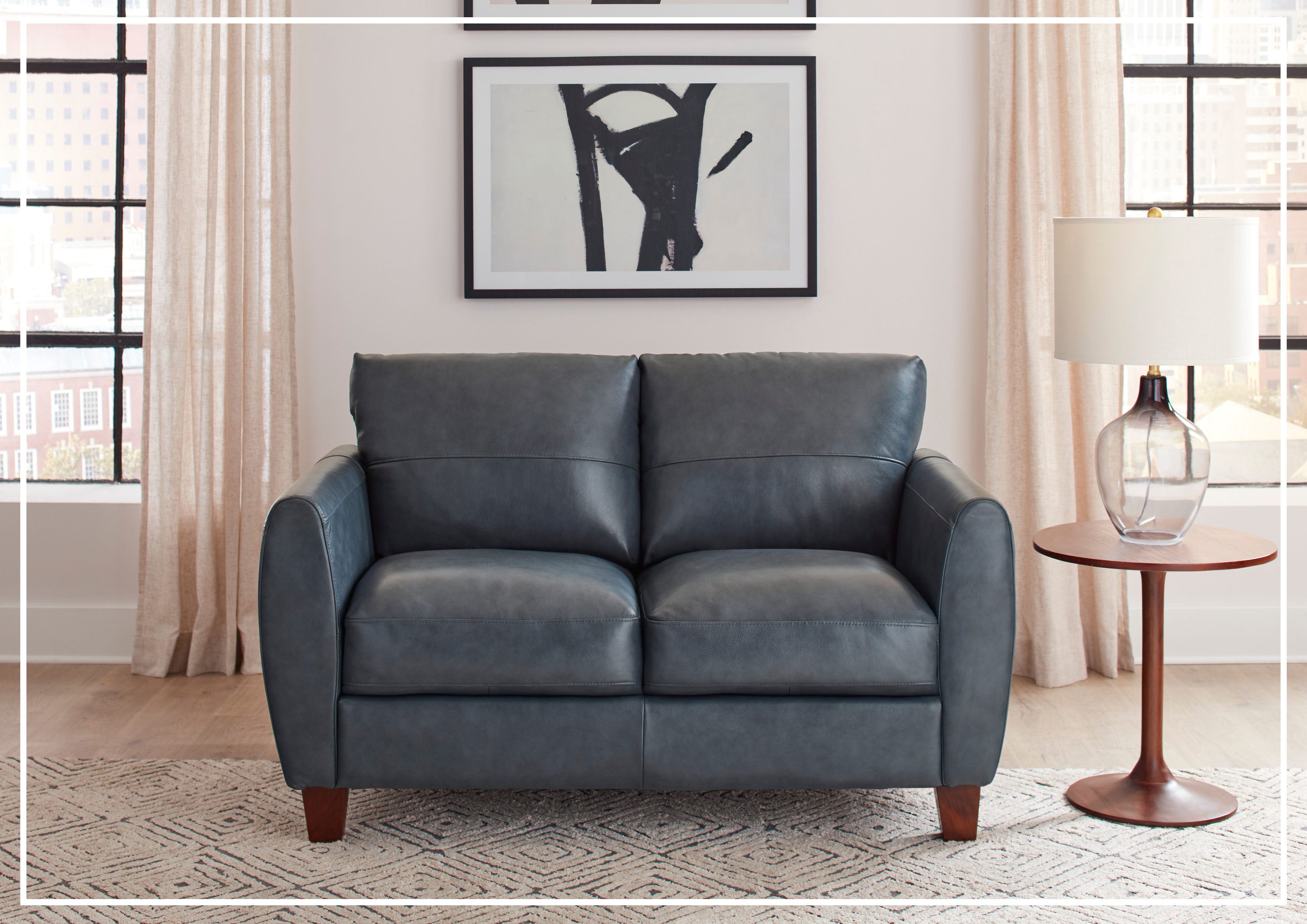 Gio Italia Home Tirano Genuine Leather 2-Seater Sofa in Bluish Gray - Modern Living Room Furniture for Small Spaces & Apartments