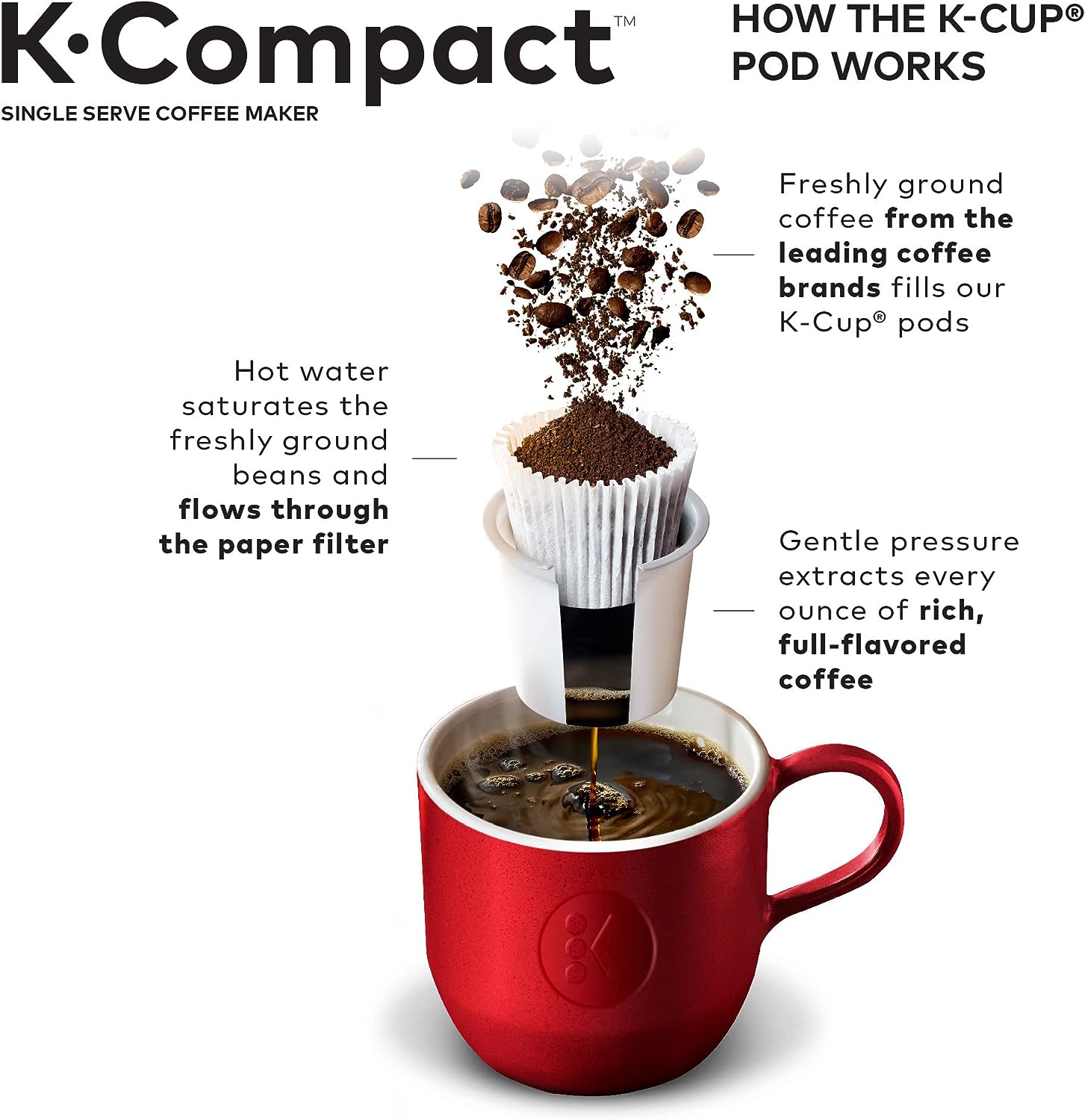 Keurig K Compact Single Serve K-Cup Coffee Maker - Fast Brewing, 3 Cup Sizes, Black (Renewed) | Perfect for Home, Office & Small Spaces | Smart Saver Coffee Machine
