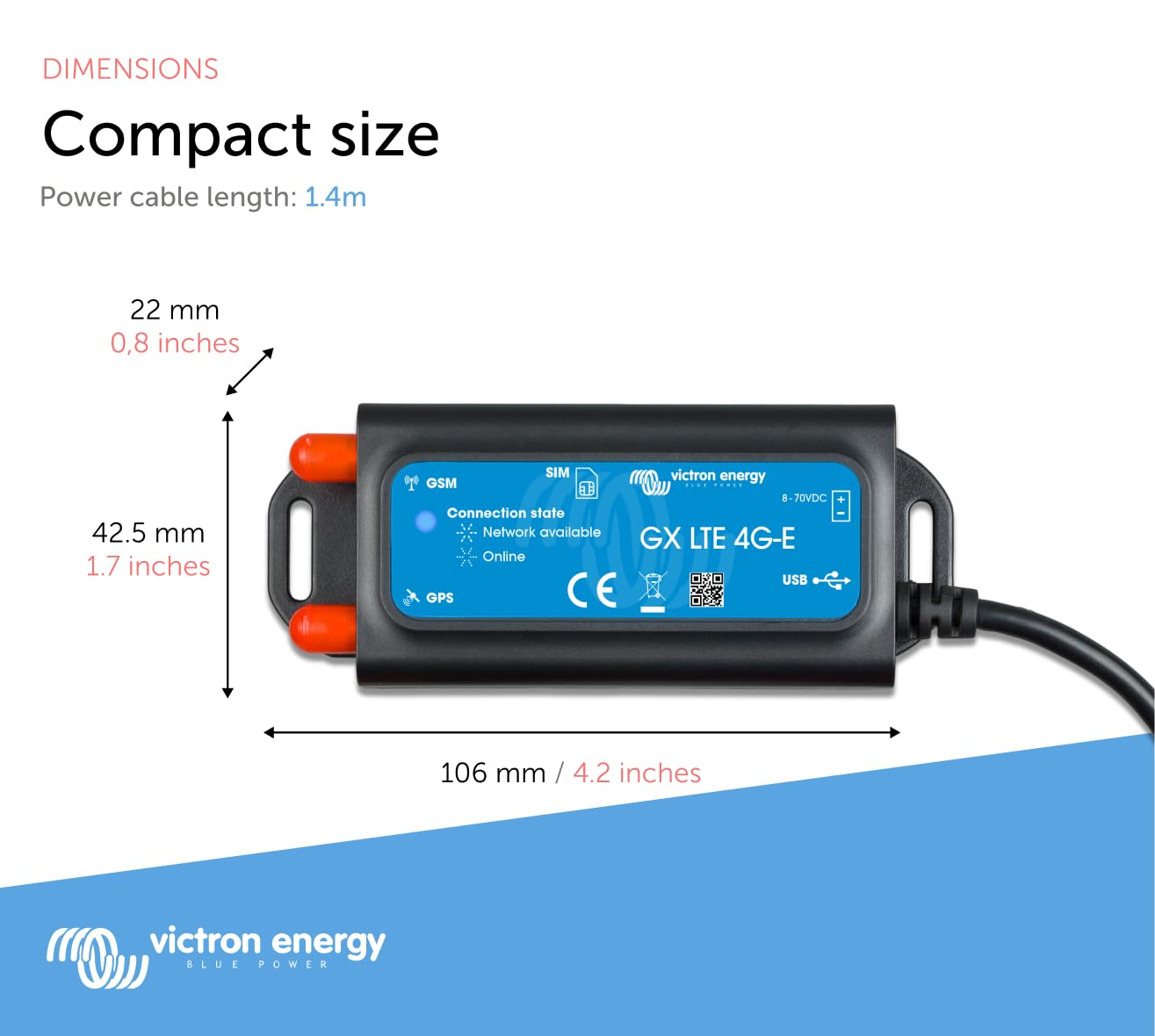 Victron Energy GX LTE 4G-E Cellular Modem for Remote Monitoring - Perfect for Solar Power Systems, Marine & RV Applications