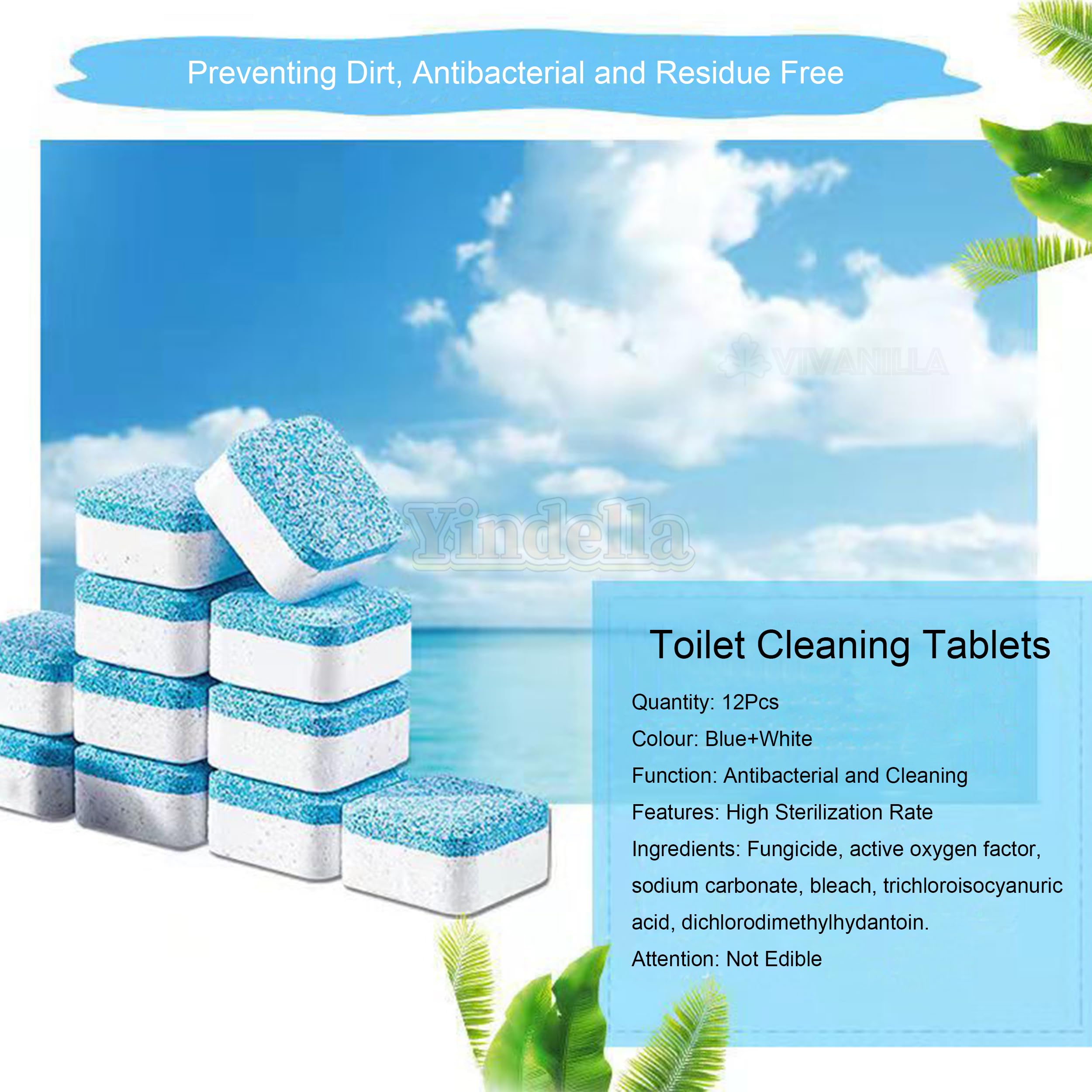 Yindella Automatic Toilet Bowl Cleaner - 12 Pack | Fast Descaling & Stain Remover | Eliminates Urine Stains, Yellow Dirt & Odors | Bathroom Cleaning Tools for Toilet & Floor | Perfect for Daily Home & Commercial Use