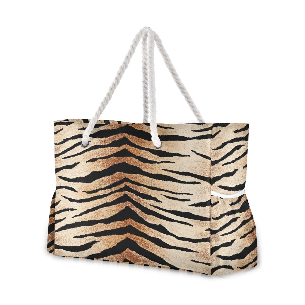 ALAZA Women's Large Tiger Zebra Animal Print Beach Tote Bag - Reusable Grocery Shoulder Bag with Zipper Closure Pocket | Perfect for Beach Trips, Shopping & Travel Accessories
