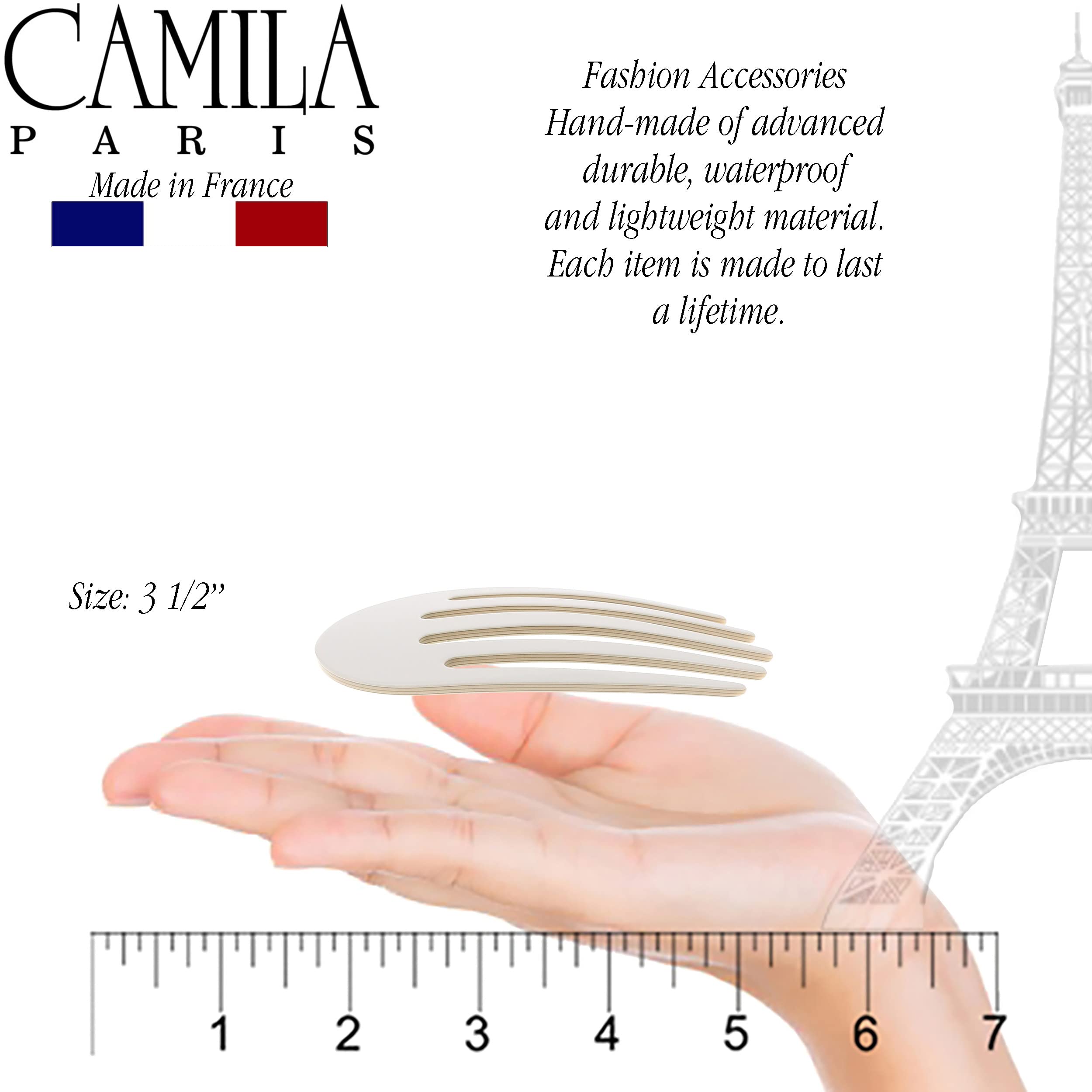 Camila Paris CP3405 French Hair Side Comb - White Pearl Handmade Hair Clip for Women | Strong Hold No Slip Hair Accessory for Bun, Chignon & French Twist | Perfect for Weddings, Prom & Formal Events | Made in France