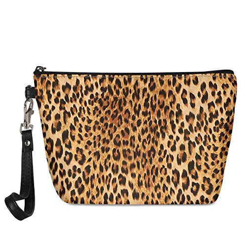 POLERO Leopard Print Cosmetic Bag - Travel Makeup Organizer with Zipper for Women & Girls | Portable Toiletry Pouch, Brush Holder, Pencil Case & Coin Purse | Perfect for Travel, Gym, School & Daily Use